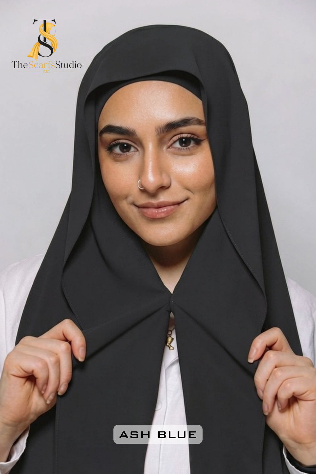 Instant Georgette Hijab with built in Magnet & Attached Cap - Ash Blue