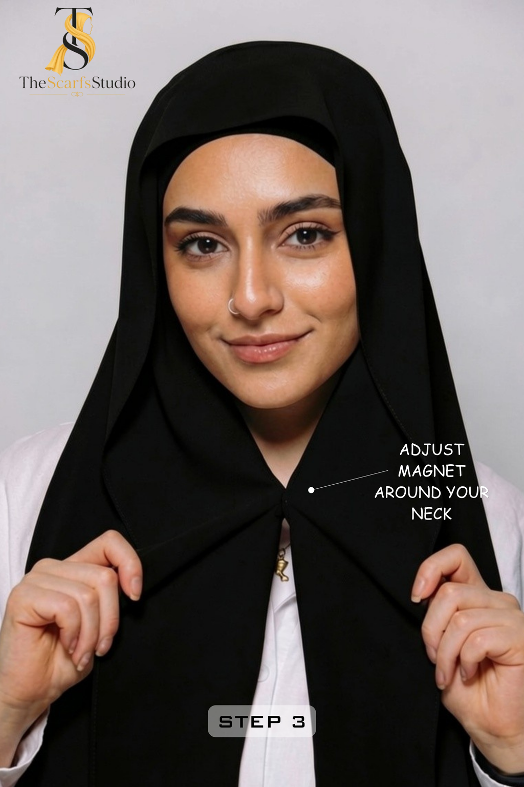 Instant Georgette Hijab with built in Magnet & Attached Cap - Black