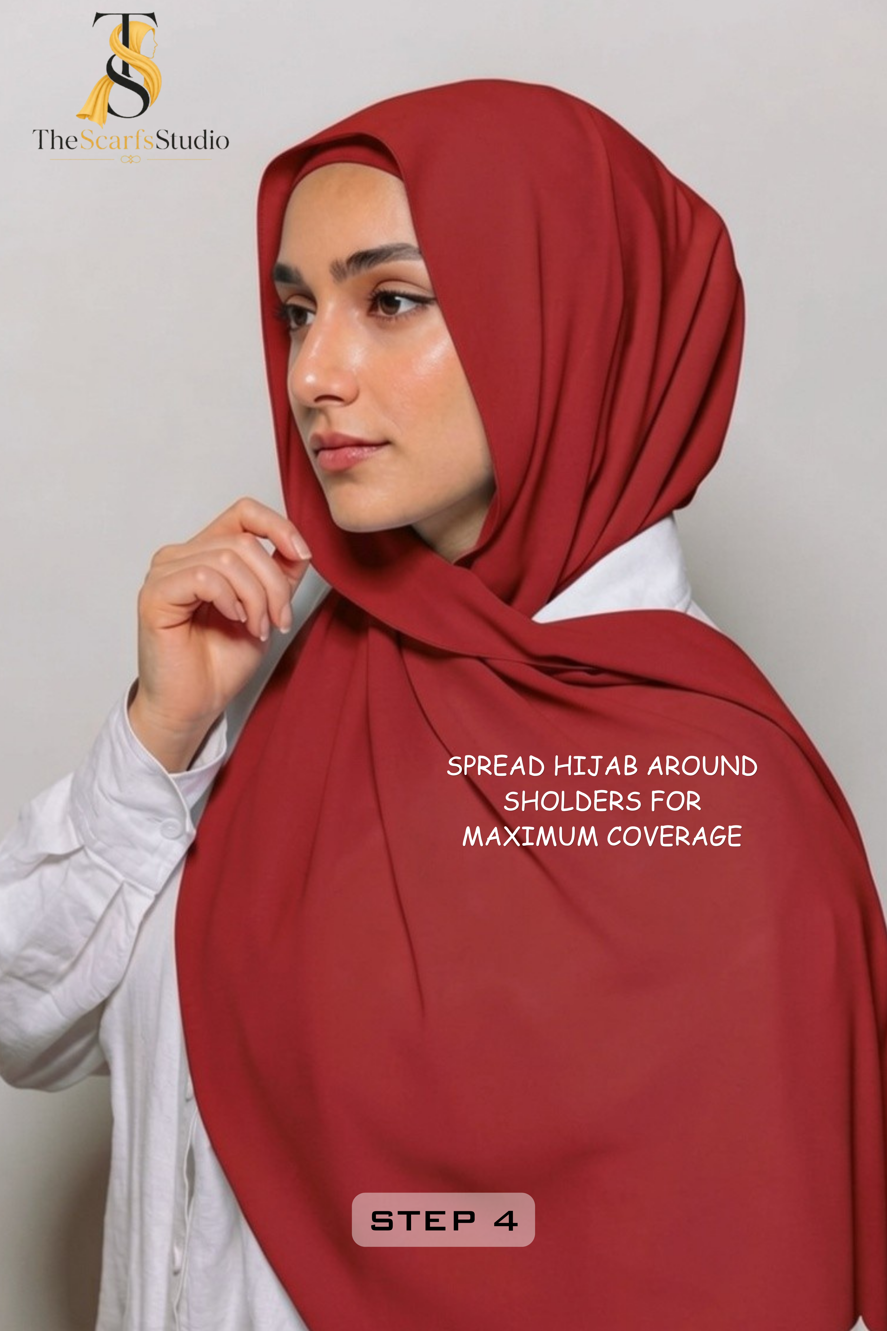 Instant Georgette Hijab with built in Magnet & Attached Cap - Ruby