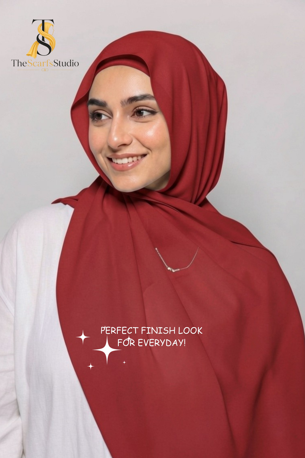 Instant Georgette Hijab with built in Magnet & Attached Cap - Ruby