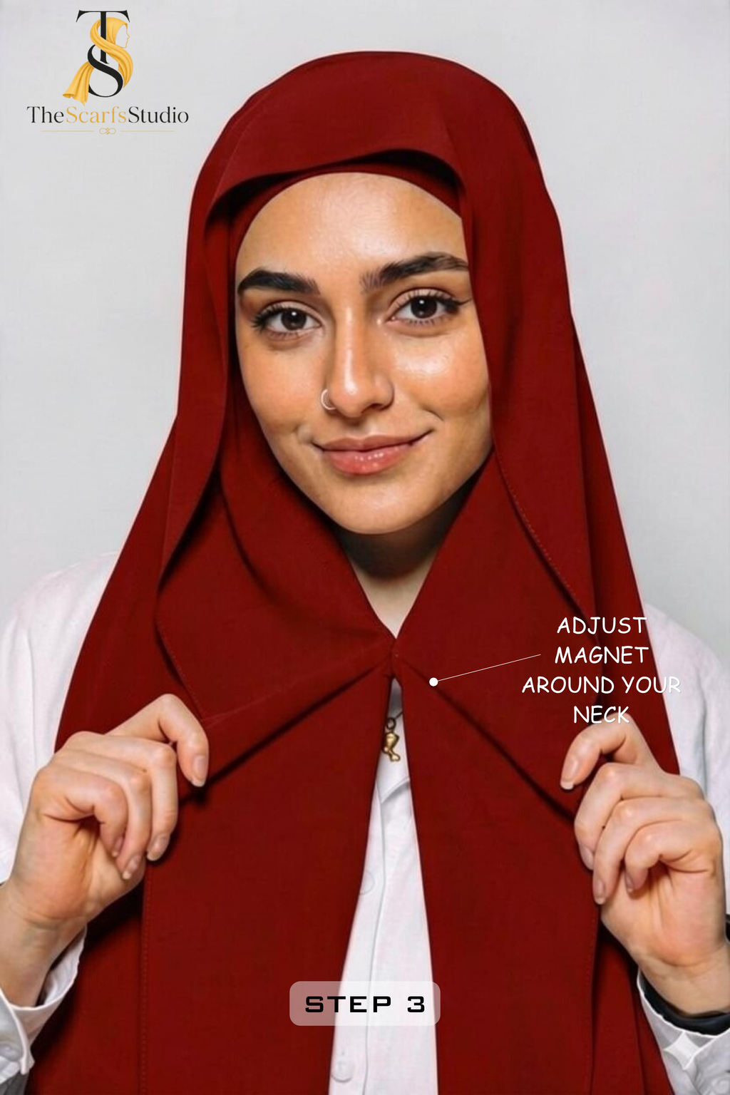 Instant Georgette Hijab with built in Magnet & Attached Cap - Maroon