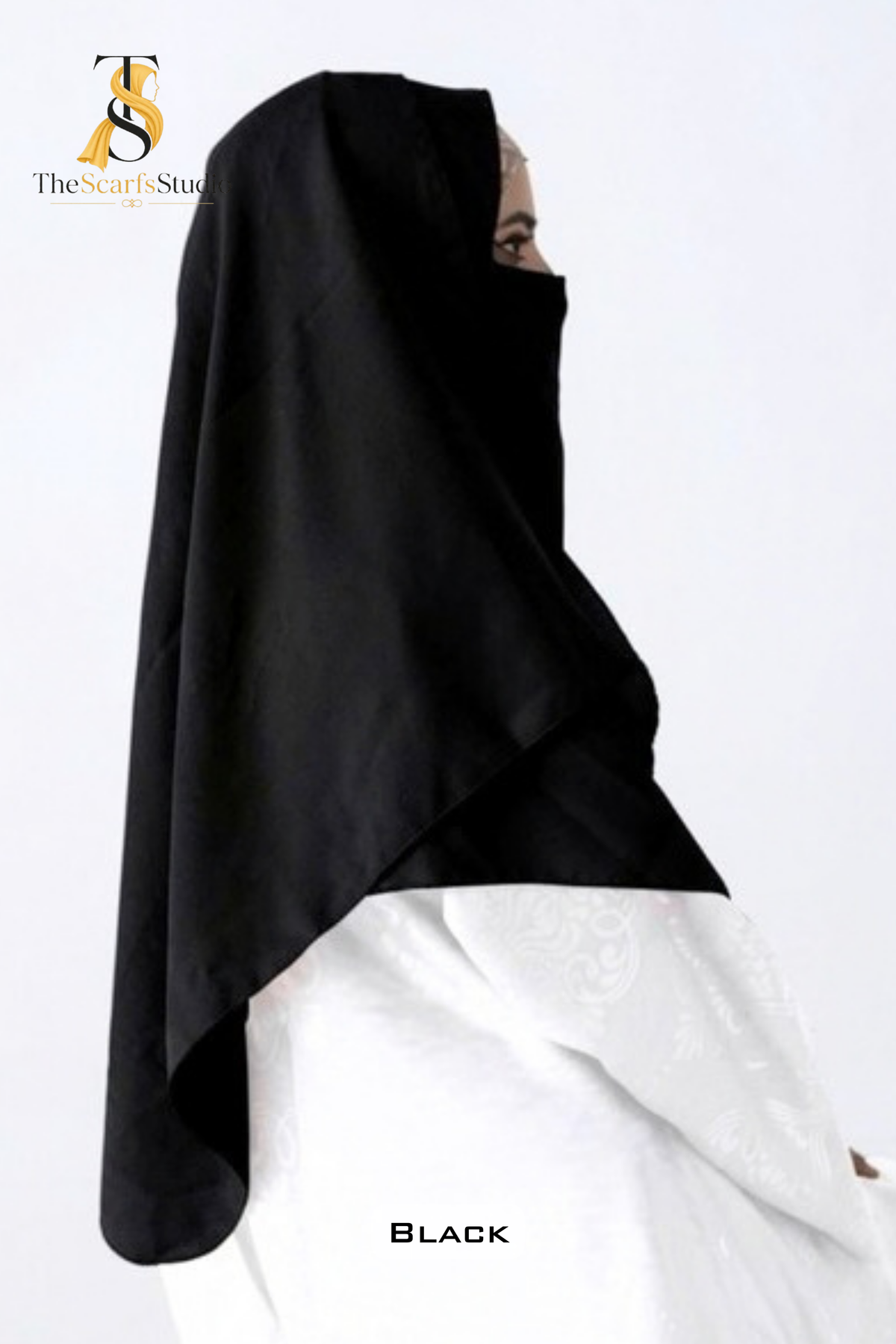 Double Loop Hijab With Plain Attached Niqab -- Black