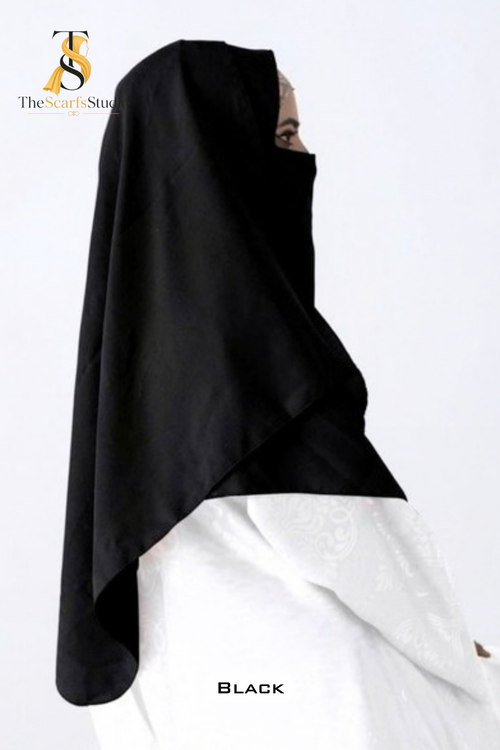 Double Loop Hijab With Plain Attached Niqab -- Black