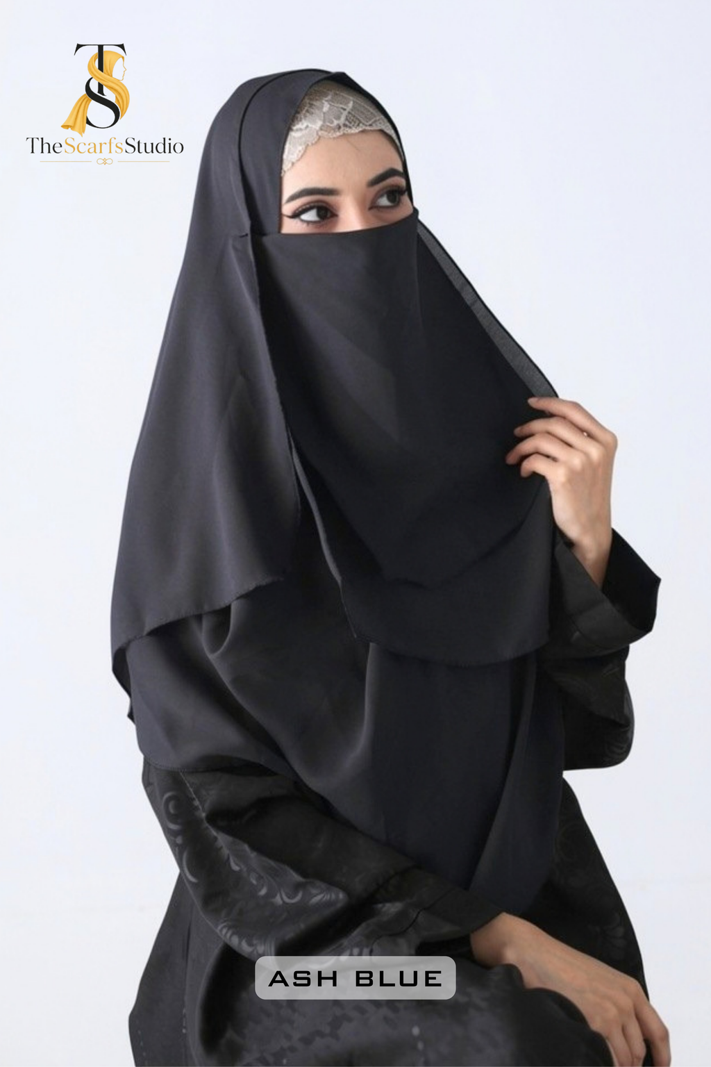 Double Loop Hijab With Plain Attached Niqab -- Ash Blue