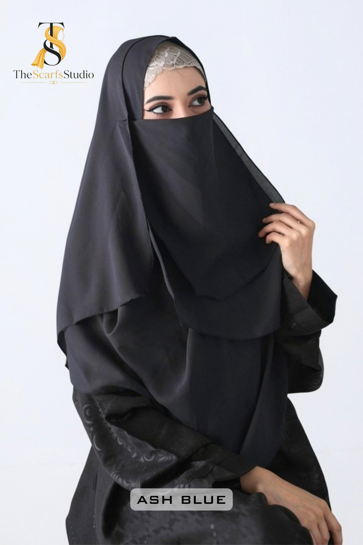 Double Loop Hijab With Plain Attached Niqab -- Ash Blue
