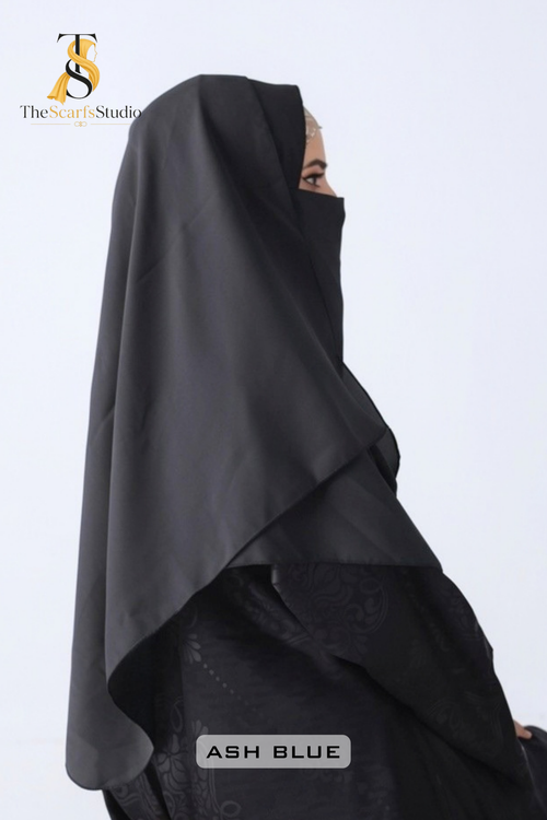 Double Loop Hijab With Plain Attached Niqab -- Ash Blue