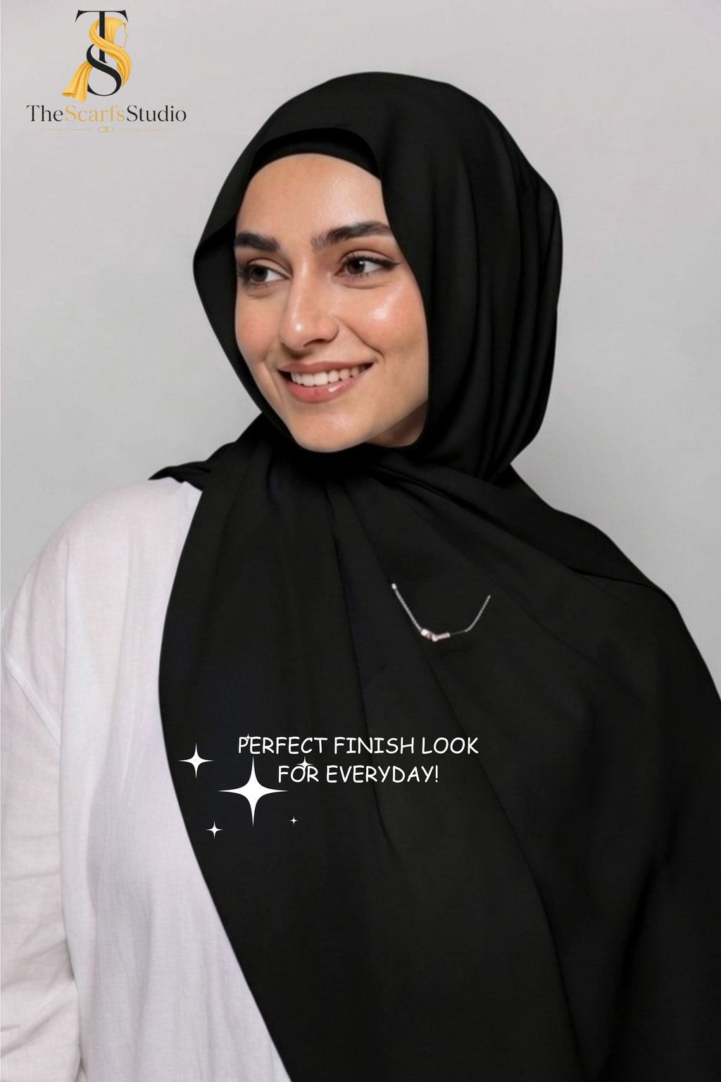 Instant Georgette Hijab with built in Magnet & Attached Cap - Black