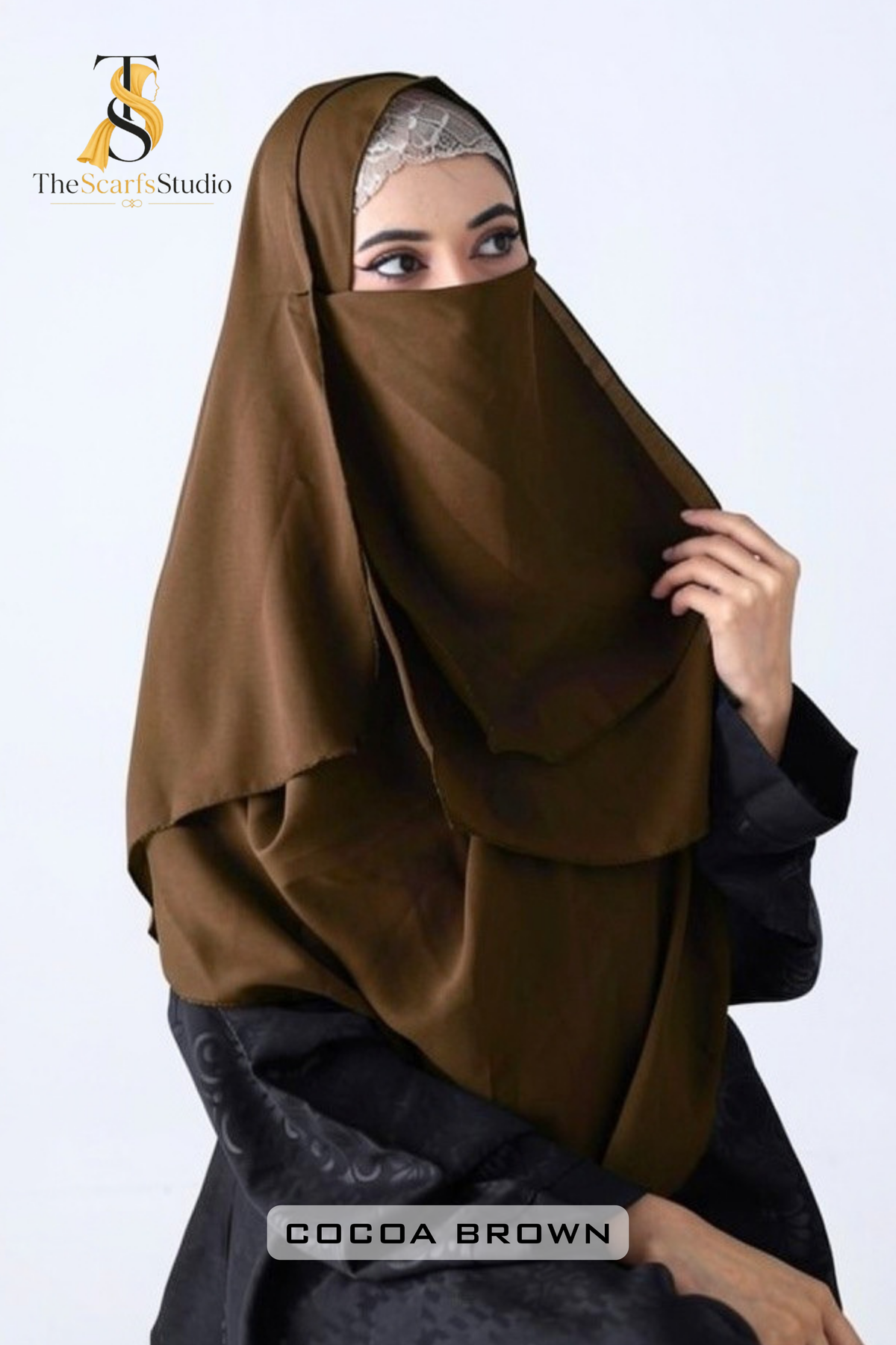 Double Loop Hijab With Plain Attached Niqab -- Cocoa Brown