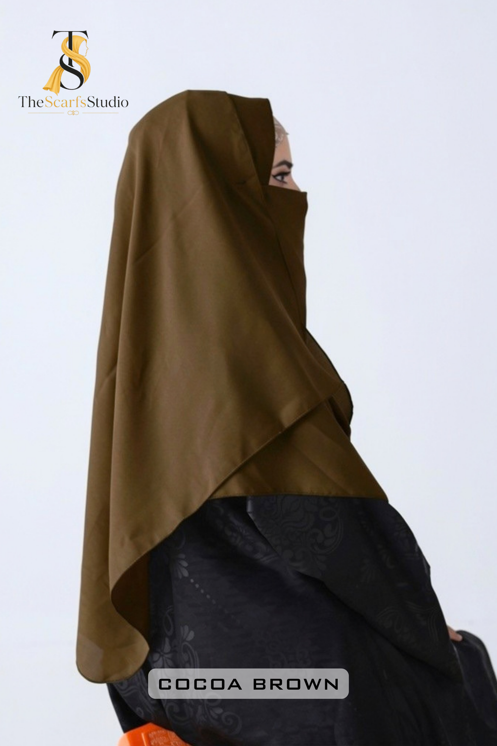 Double Loop Hijab With Plain Attached Niqab -- Cocoa Brown