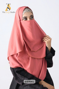 Double Loop Hijab With Plain Attached Niqab -- Coral