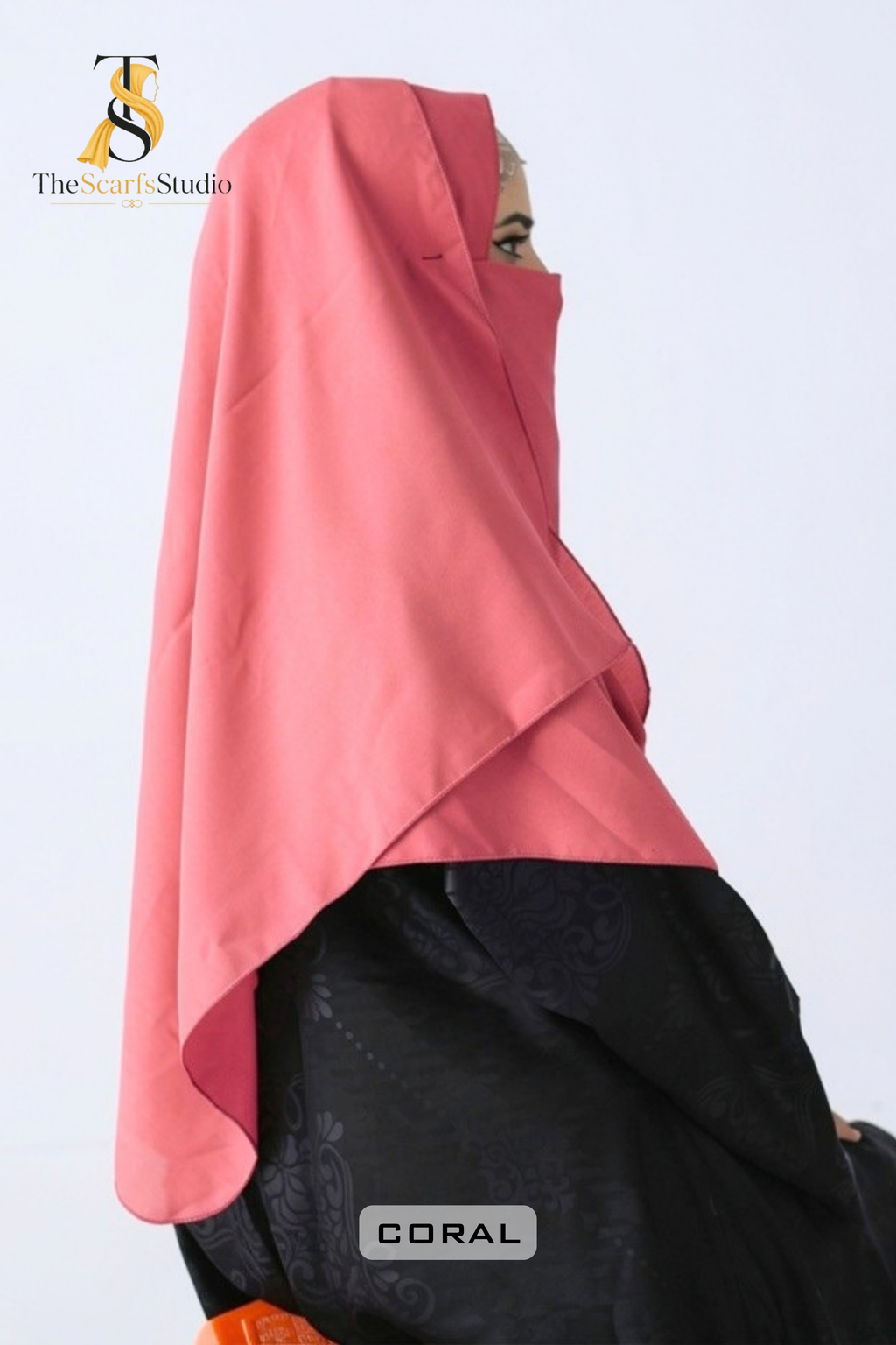 Double Loop Hijab With Plain Attached Niqab -- Coral