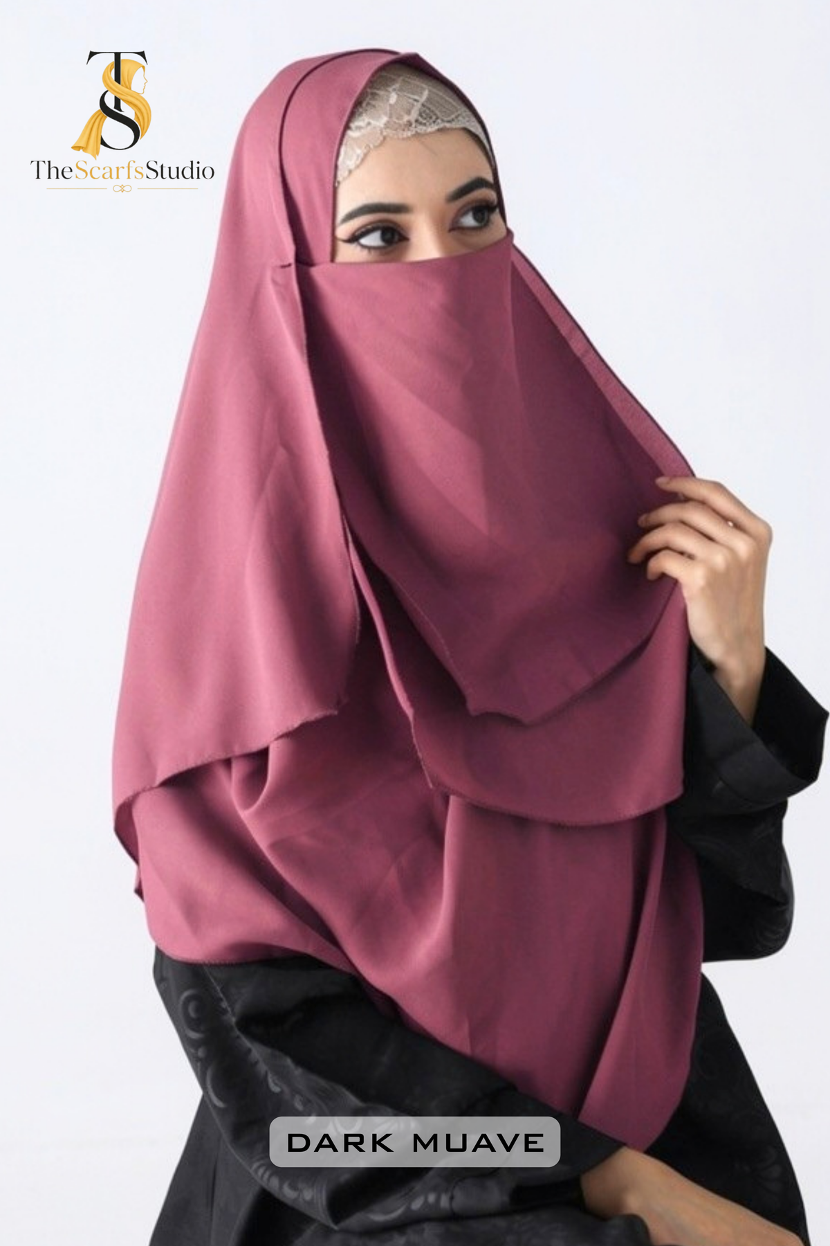 Double Loop Hijab With Plain Attached Niqab -- Dark Muave
