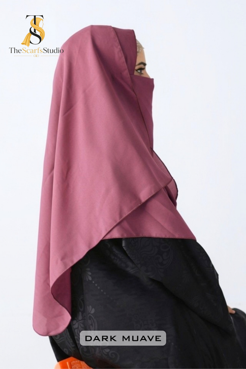 Double Loop Hijab With Plain Attached Niqab -- Dark Muave
