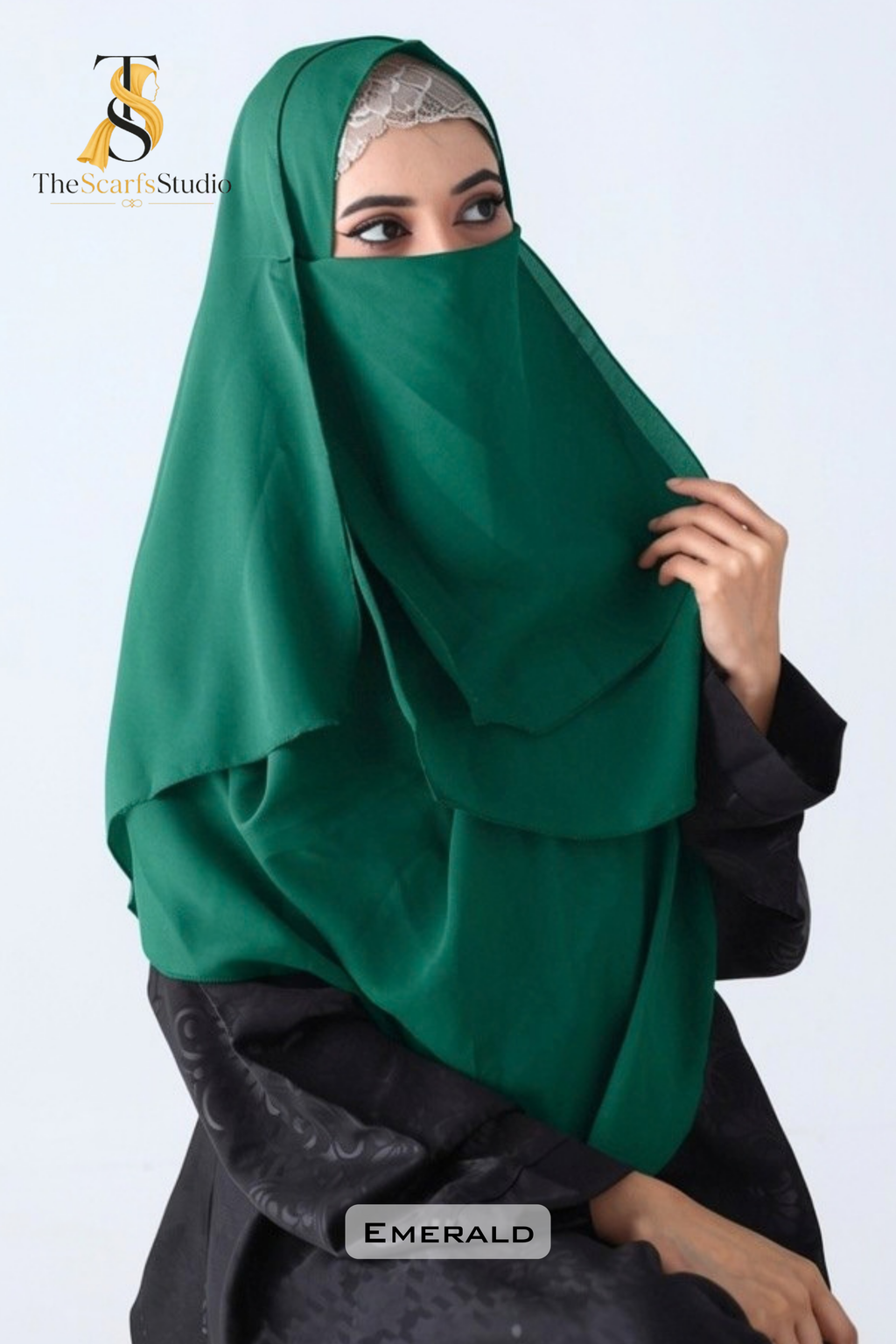 Double Loop Hijab With Plain Attached Niqab -- Emerald