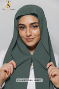 Instant Georgette Hijab with built in Magnet & Attached Cap - Charcoal Grey
