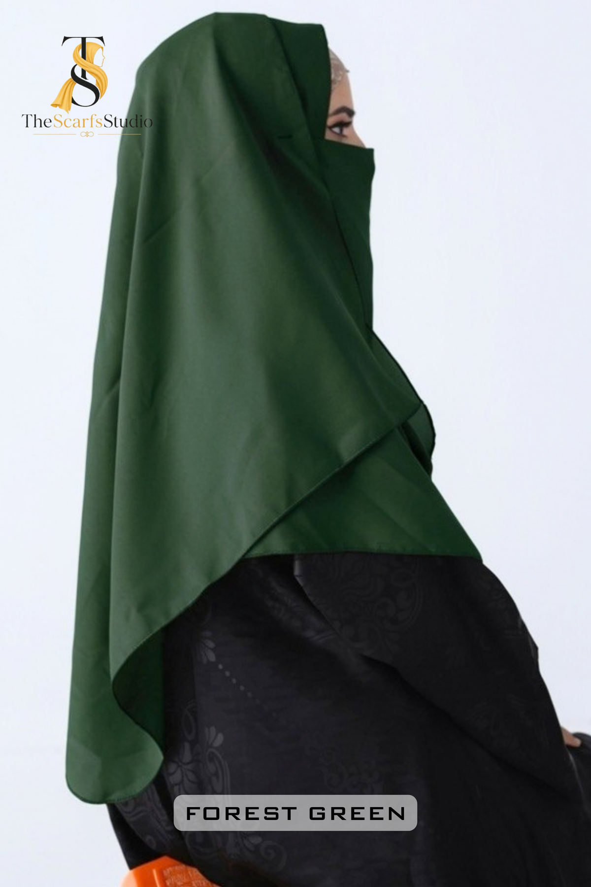 Double Loop Hijab With Plain Attached Niqab -- Forest Green