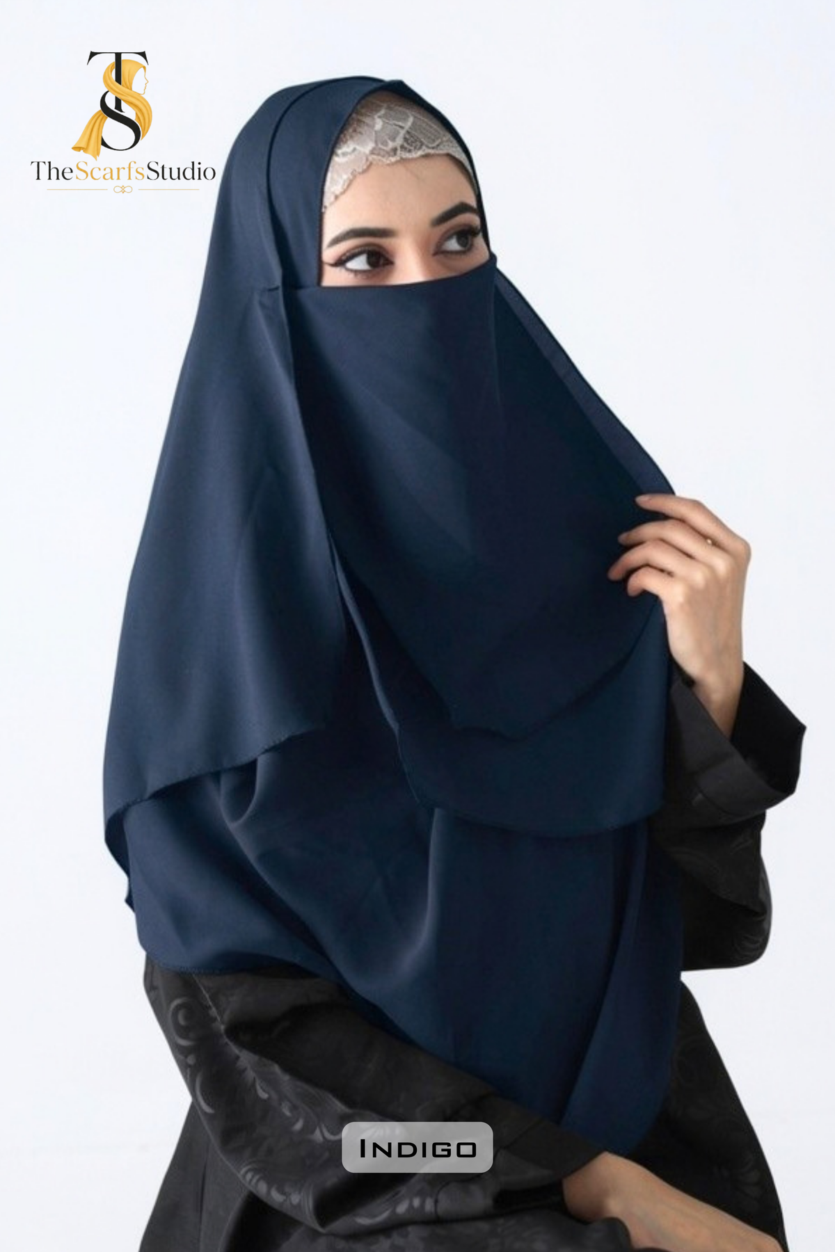 Double Loop Hijab With Plain Attached Niqab -- Indigo