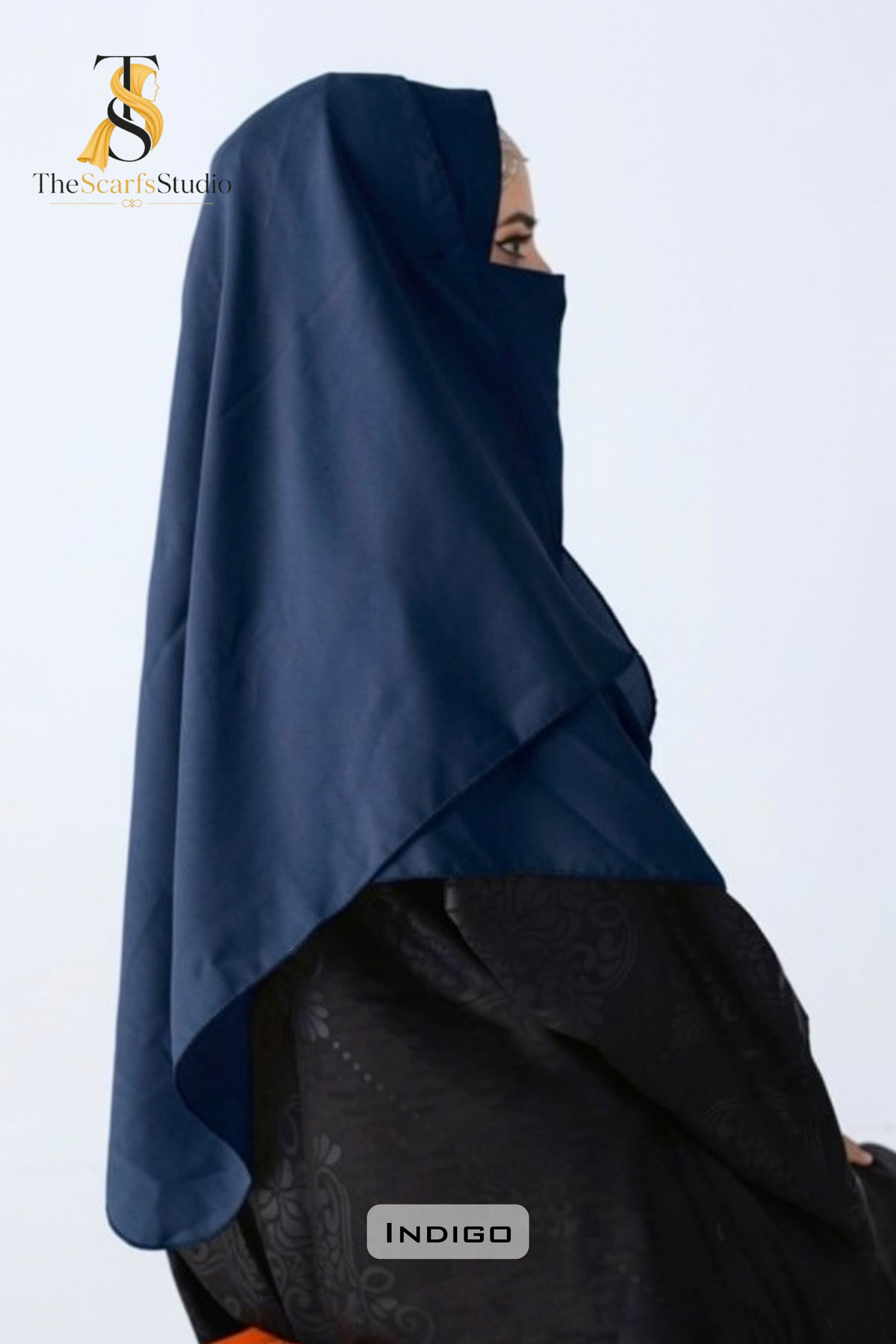 Double Loop Hijab With Plain Attached Niqab -- Indigo