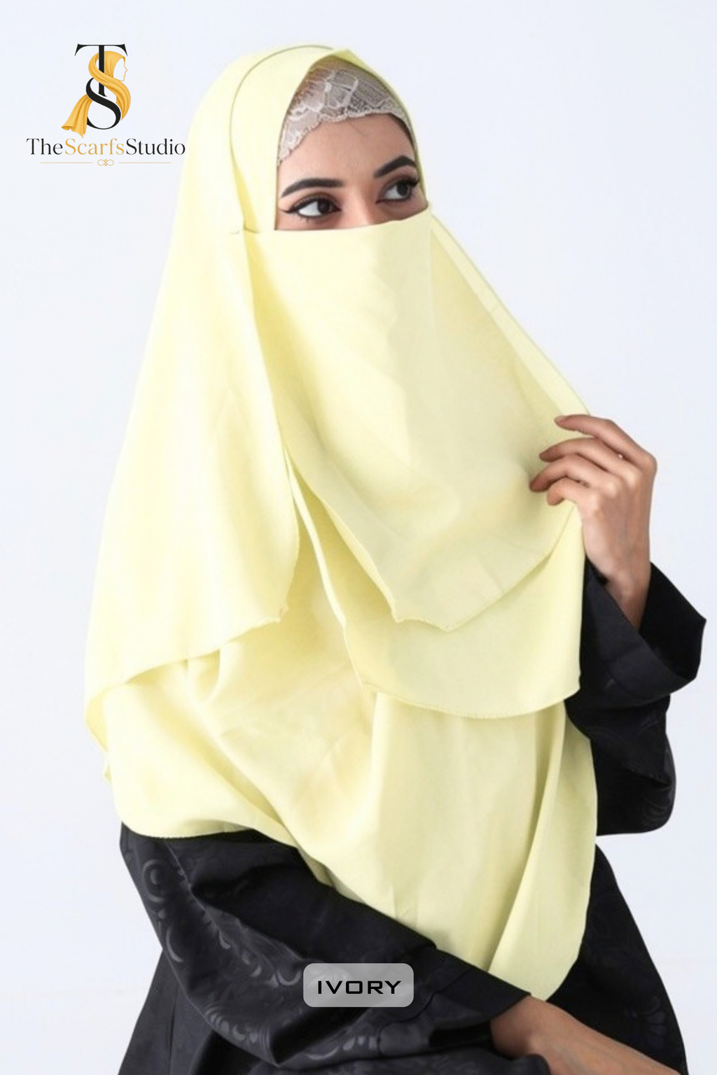 Double Loop Hijab With Plain Attached Niqab -- Ivory