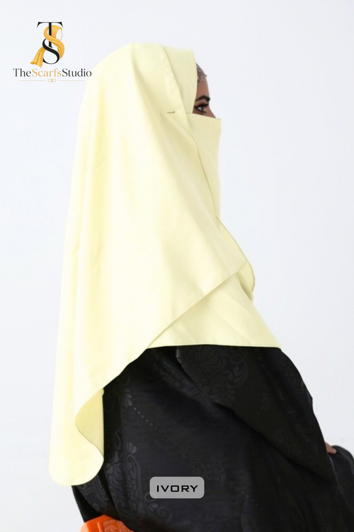Double Loop Hijab With Plain Attached Niqab -- Ivory