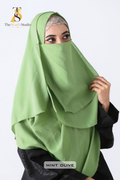 Double Loop Hijab With Plain Attached Niqab -- Mint Olive