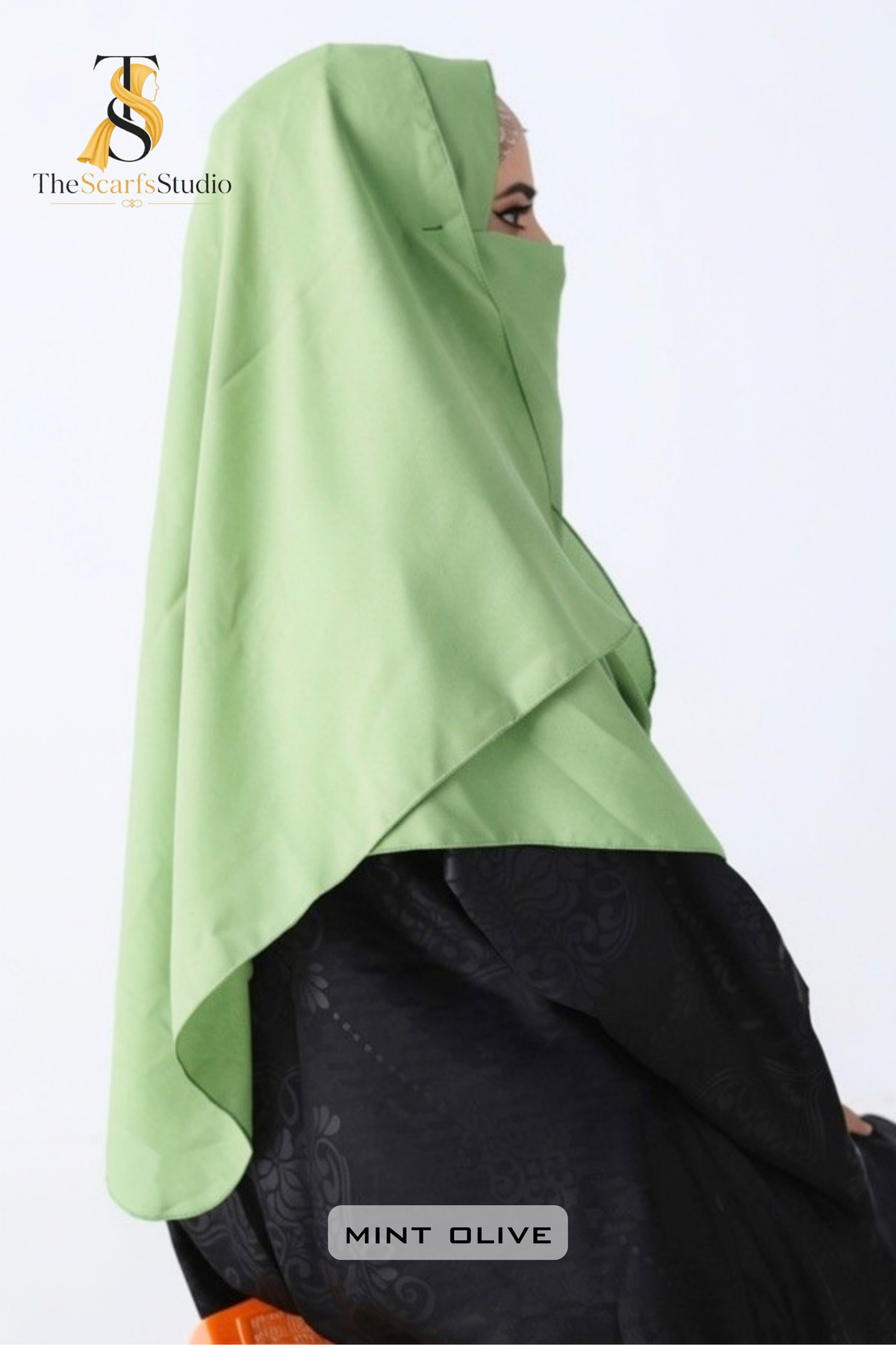 Double Loop Hijab With Plain Attached Niqab -- Mint Olive