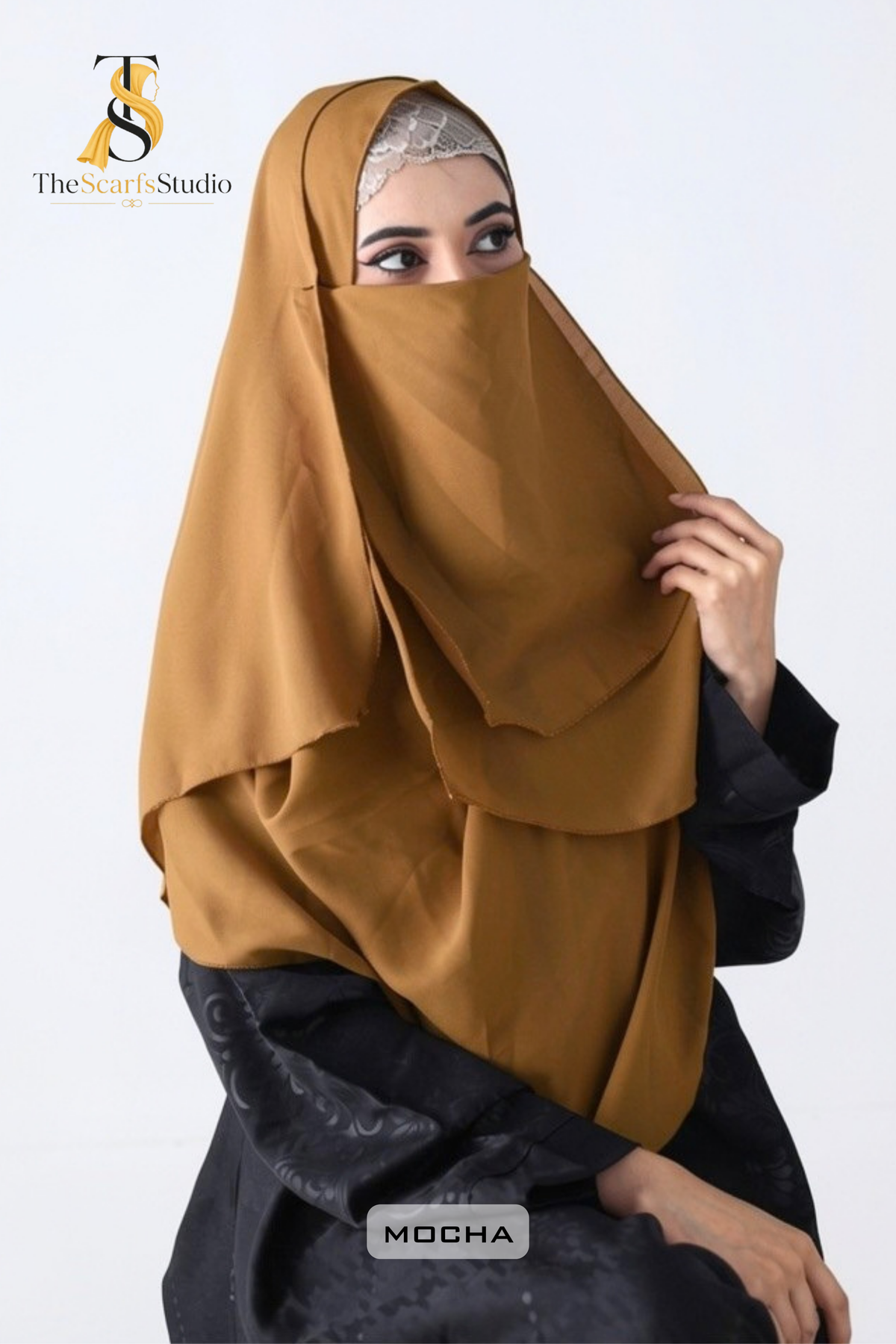 Double Loop Hijab With Plain Attached Niqab -- Mocha