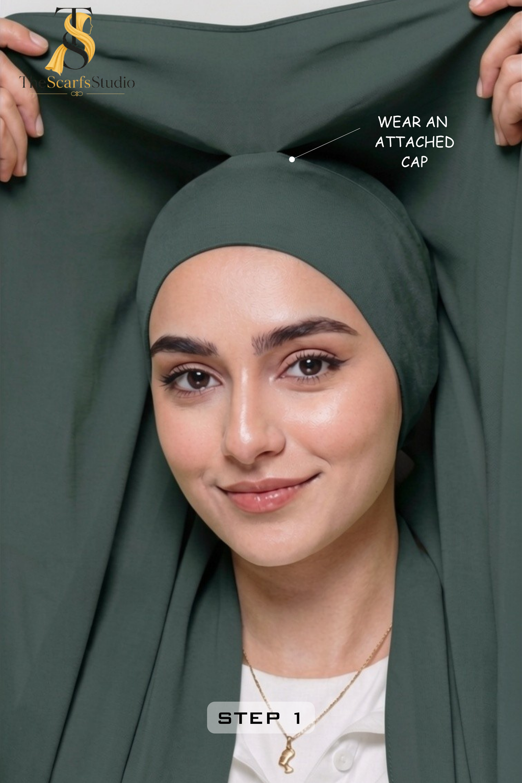Instant Georgette Hijab with built in Magnet & Attached Cap - Charcoal Grey