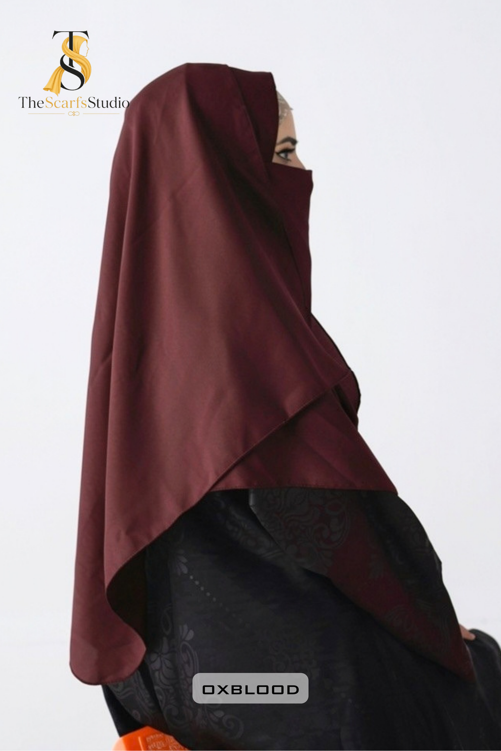 Double Loop Hijab With Plain Attached Niqab -- Ox Blood