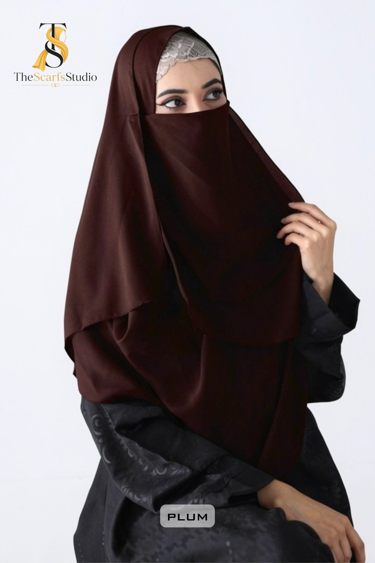 Double Loop Hijab With Plain Attached Niqab -- Plum