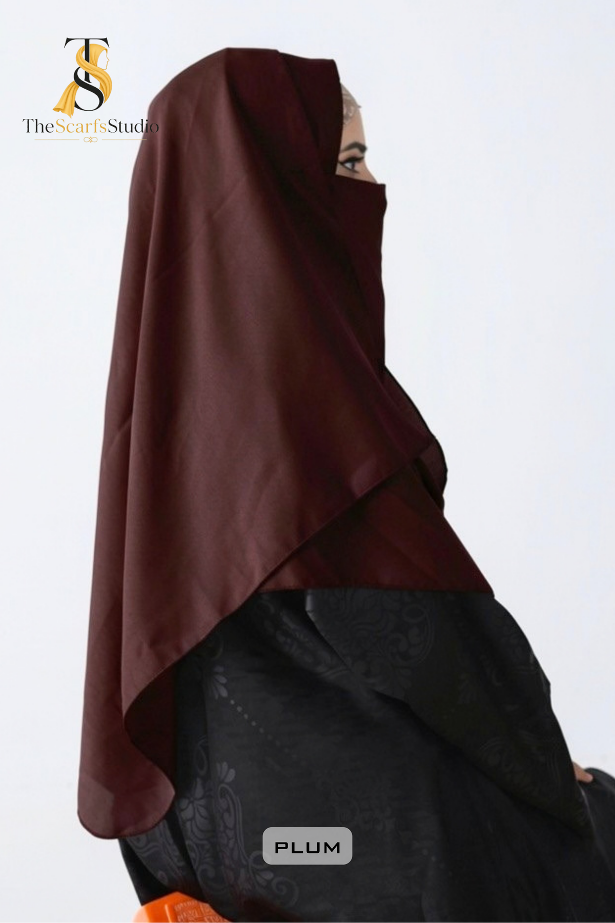 Double Loop Hijab With Plain Attached Niqab -- Plum