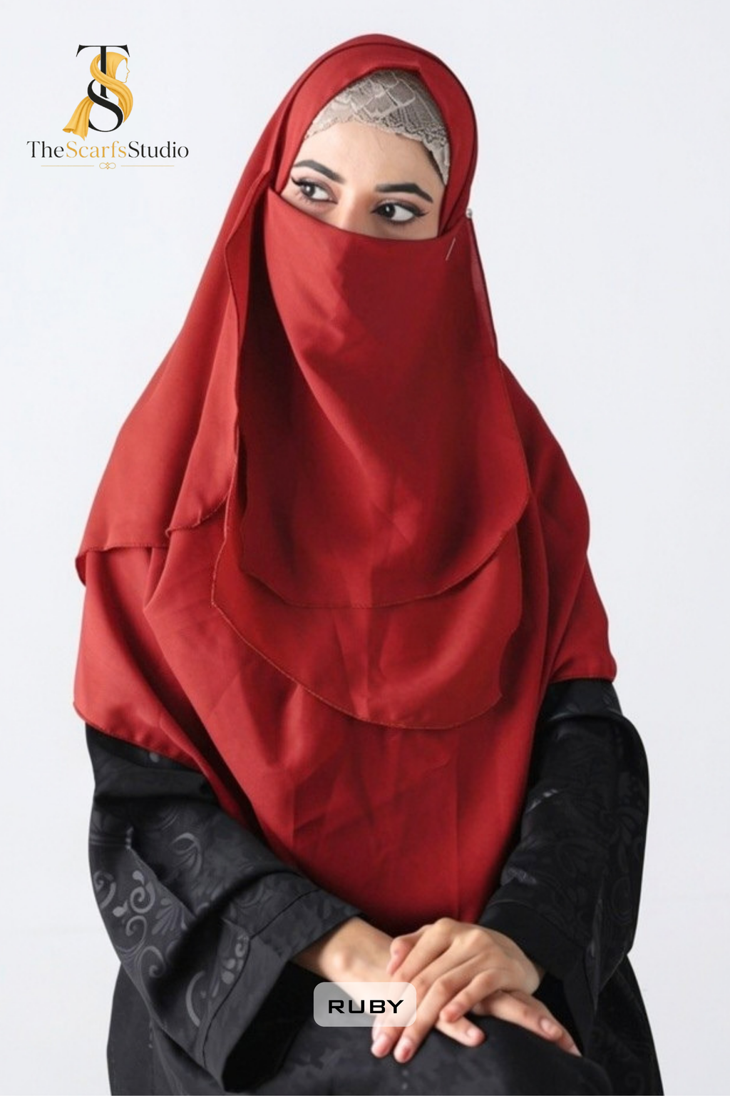Double Loop Hijab With Plain Attached Niqab -- Ruby