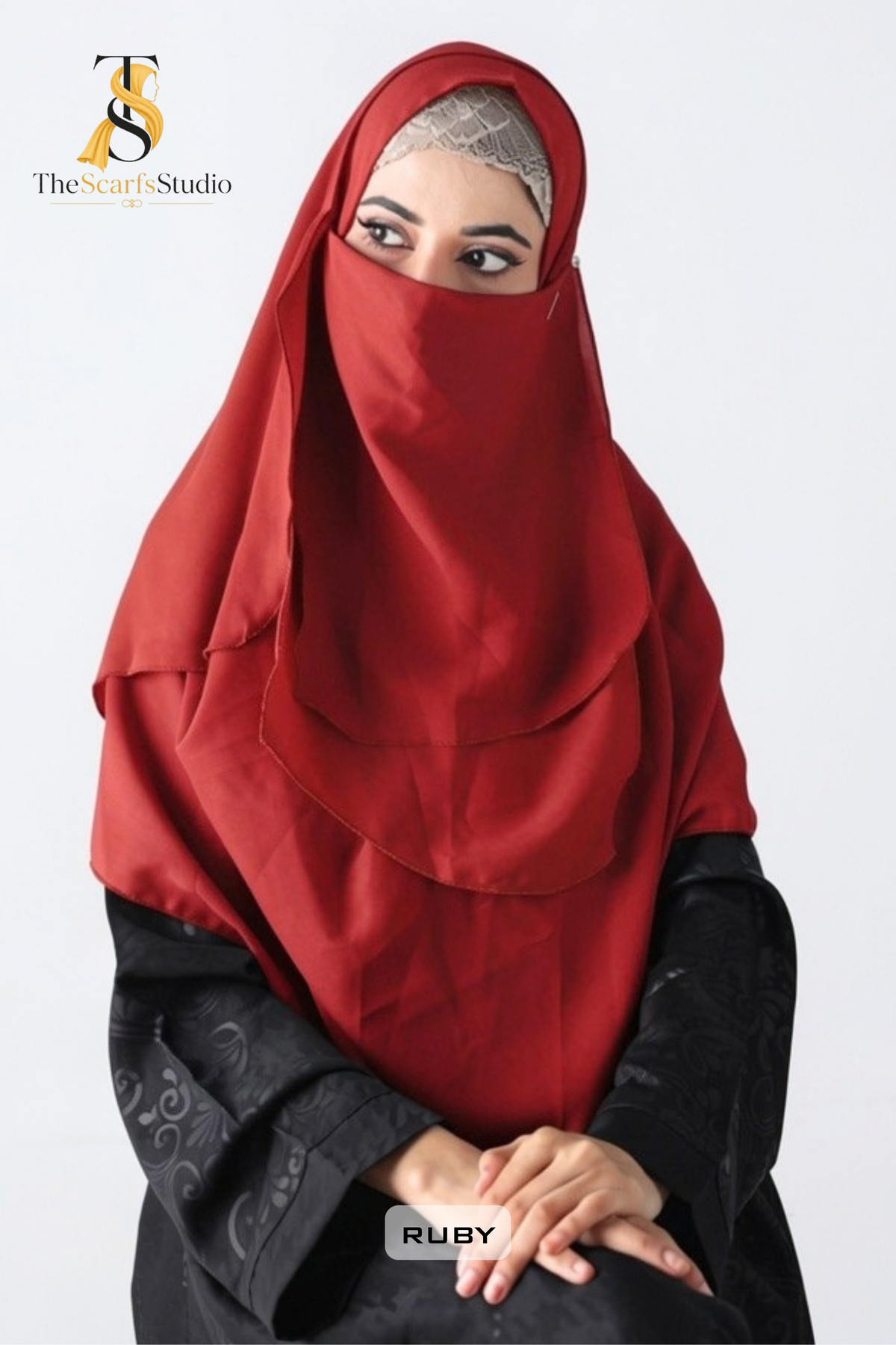 Double Loop Hijab With Plain Attached Niqab -- Ruby