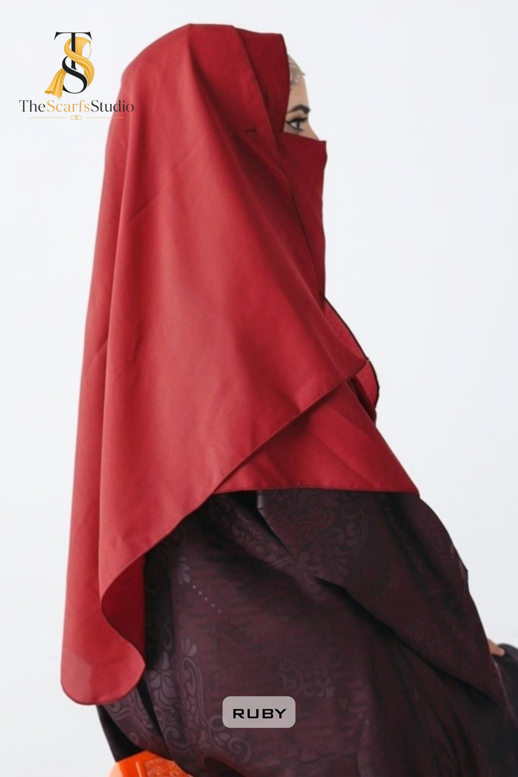 Double Loop Hijab With Plain Attached Niqab -- Ruby