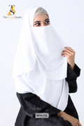 Double Loop Hijab With Plain Attached Niqab -- White