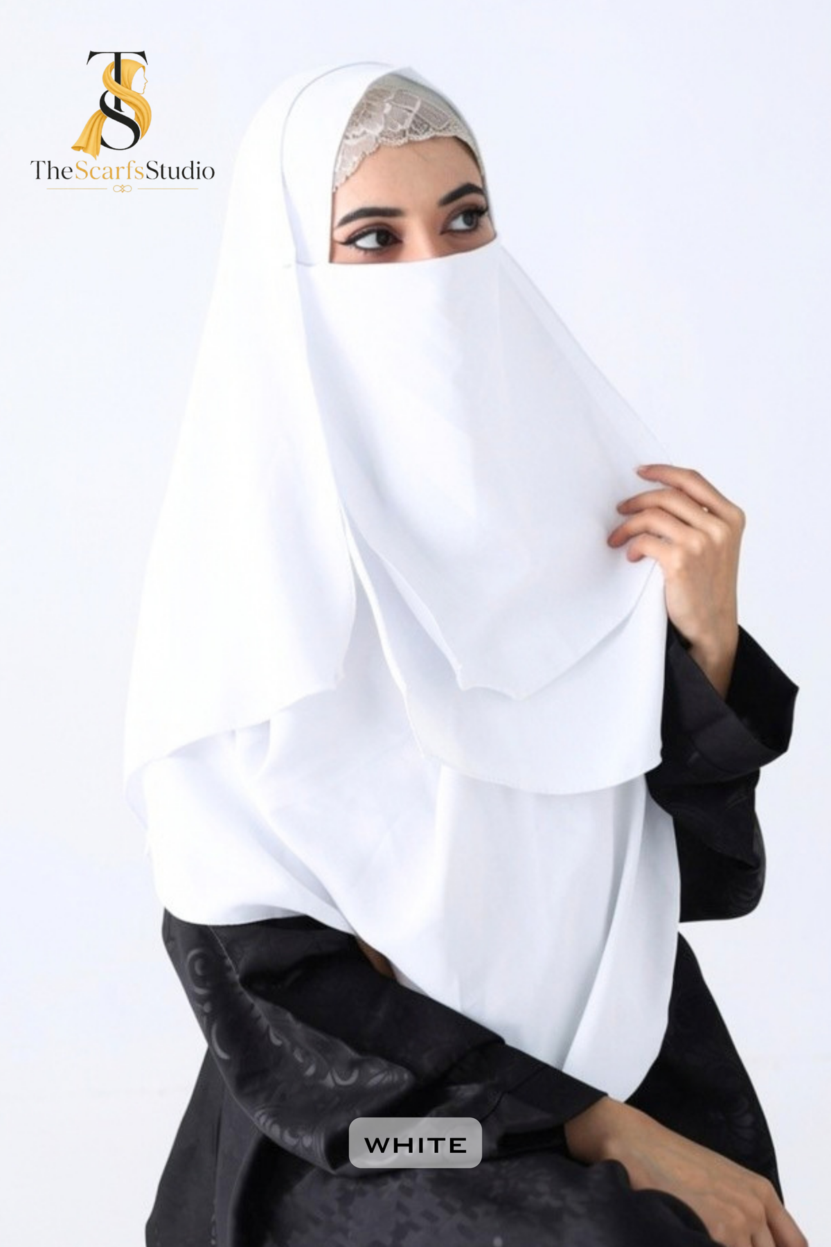 Double Loop Hijab With Plain Attached Niqab -- White