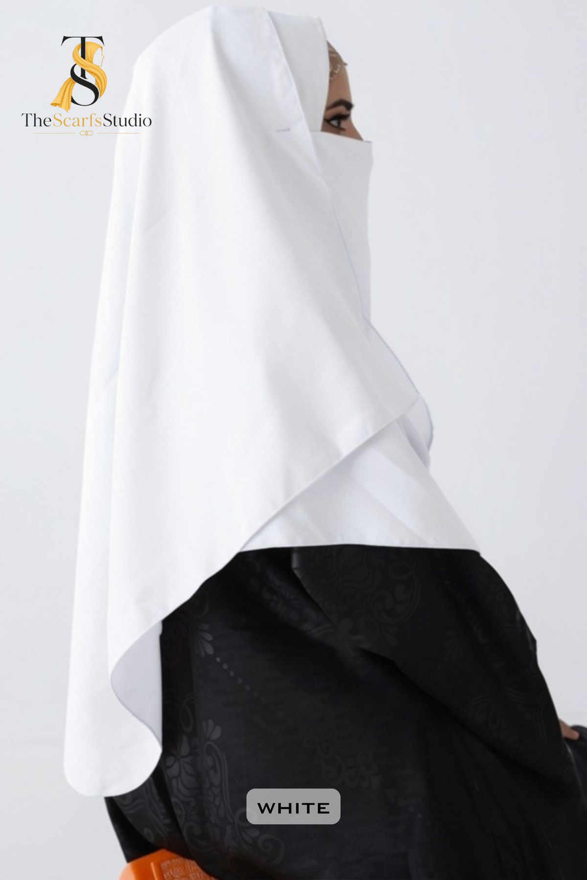 Double Loop Hijab With Plain Attached Niqab -- White