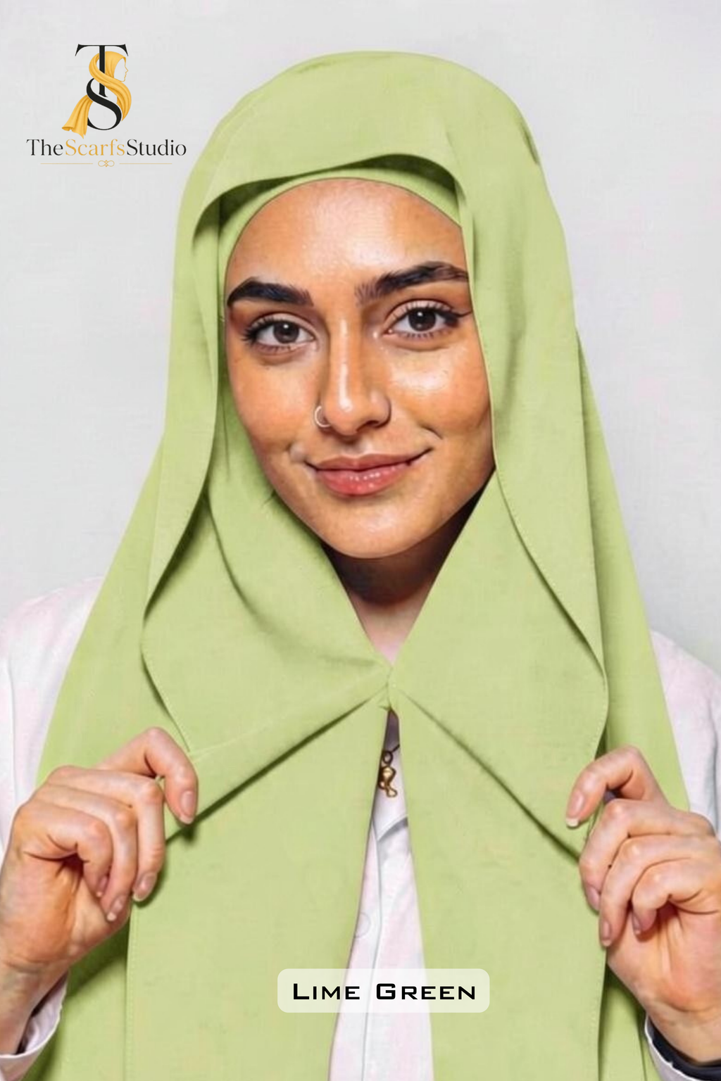 Instant Georgette Hijab with built in Magnet & Attached Cap - Lime Green