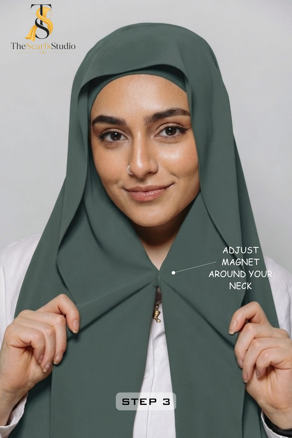 Instant Georgette Hijab with built in Magnet & Attached Cap - Charcoal Grey