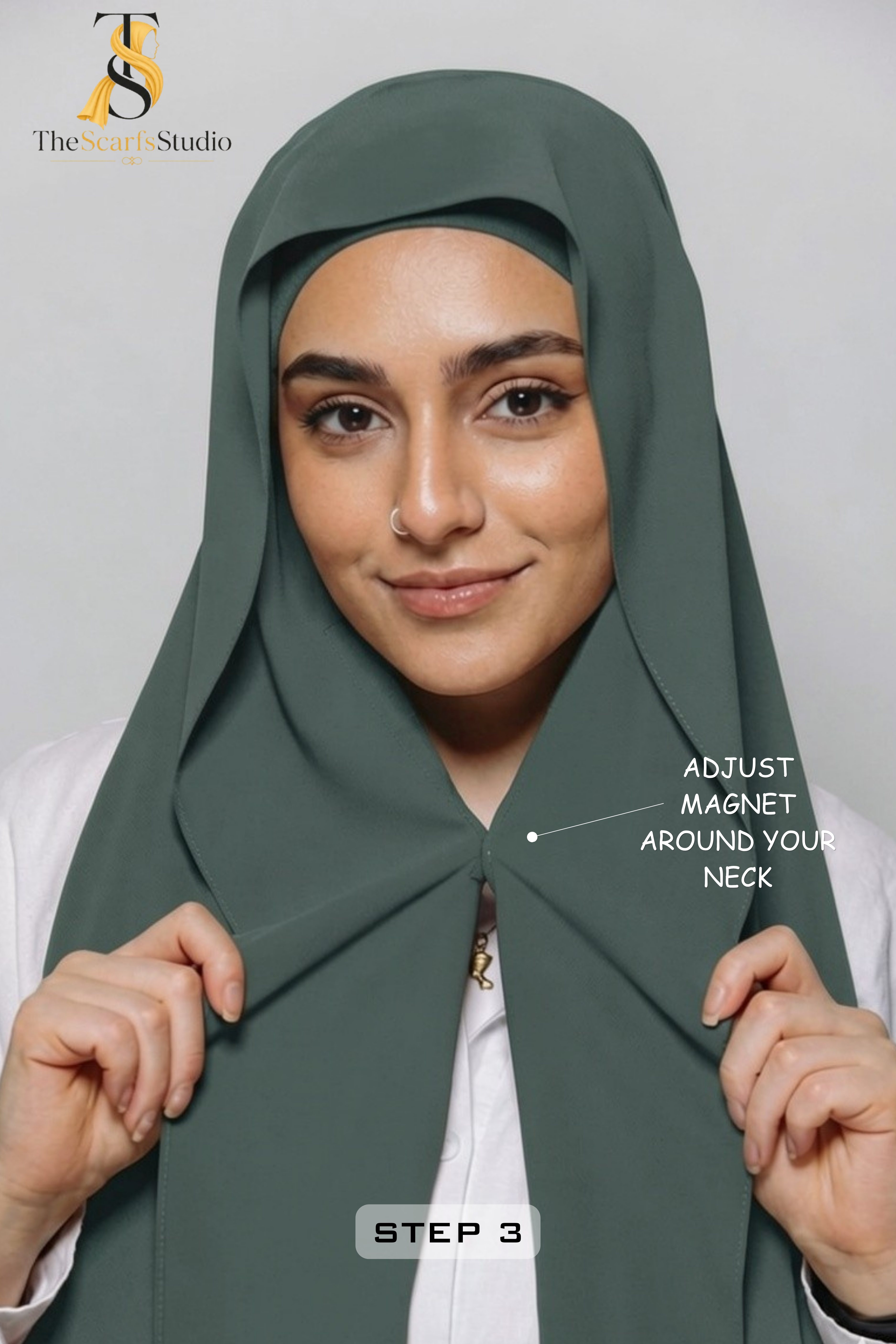 Instant Georgette Hijab with built in Magnet & Attached Cap - Charcoal Grey
