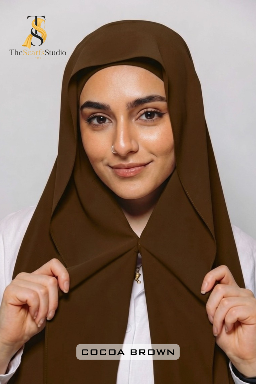 Instant Georgette Hijab with built in Magnet & Attached Cap - Cocoa Brown