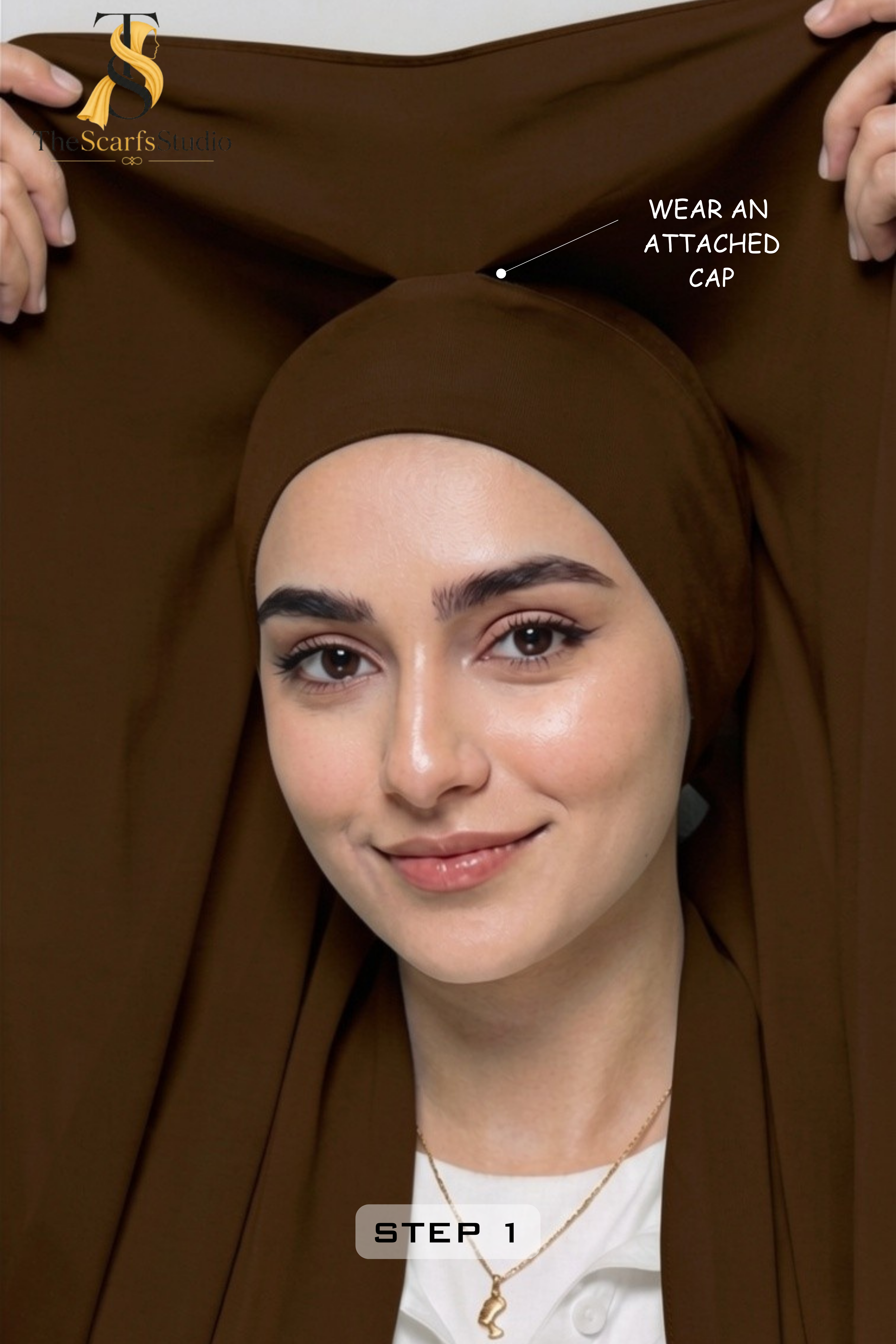 Instant Georgette Hijab with built in Magnet & Attached Cap - Cocoa Brown