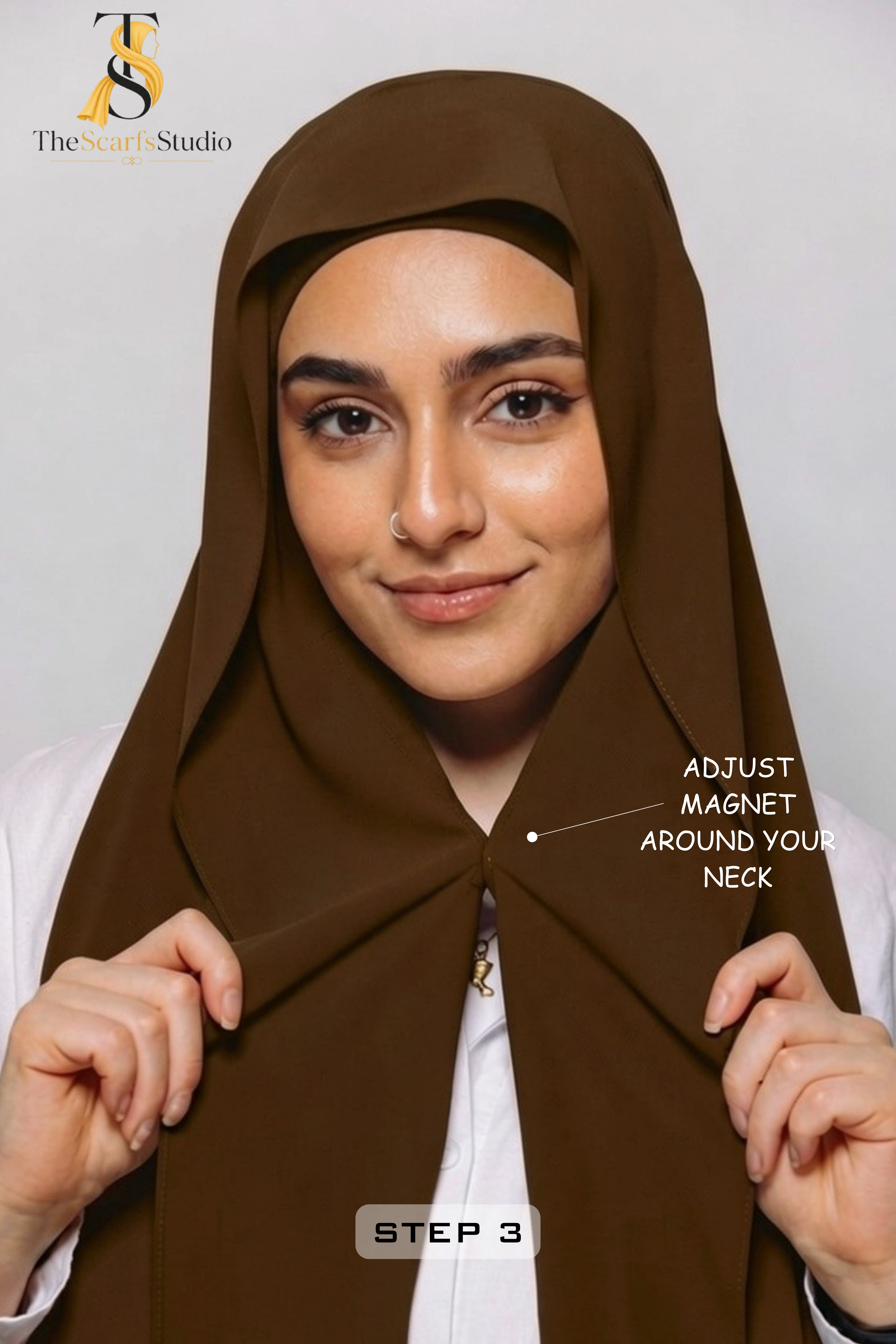 Instant Georgette Hijab with built in Magnet & Attached Cap - Cocoa Brown