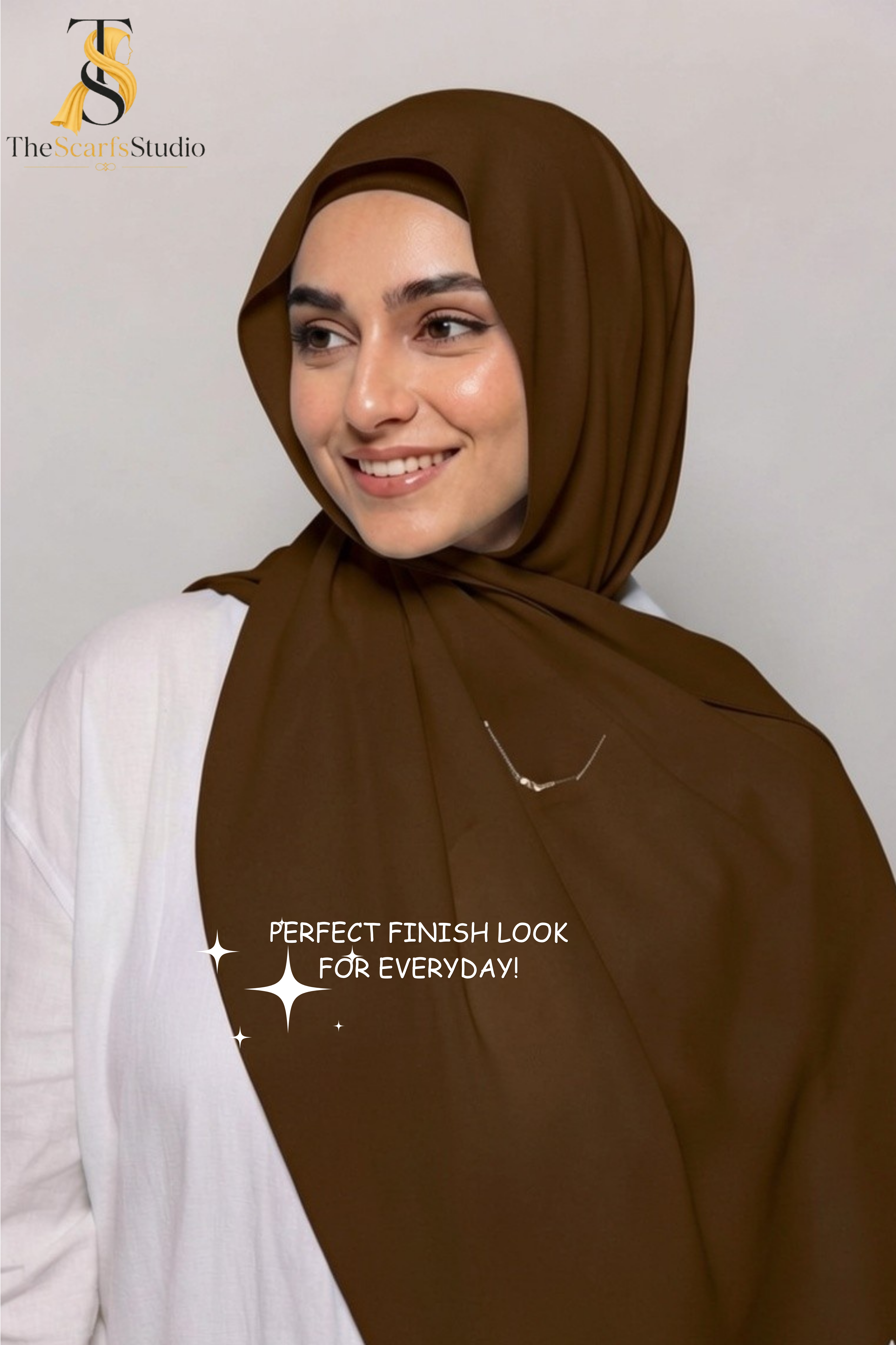 Instant Georgette Hijab with built in Magnet & Attached Cap - Cocoa Brown