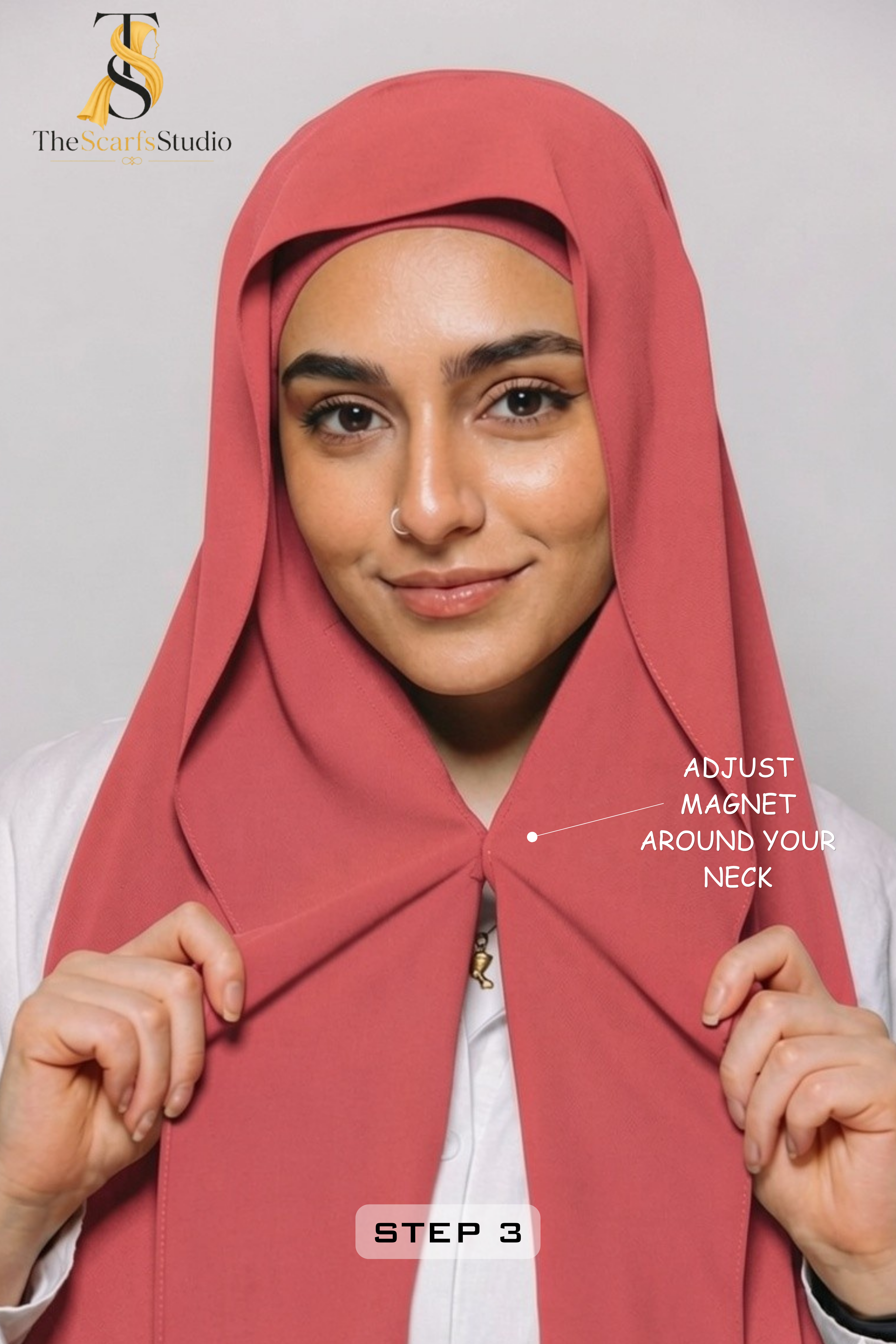 Instant Georgette Hijab with built in Magnet & Attached Cap - Coral