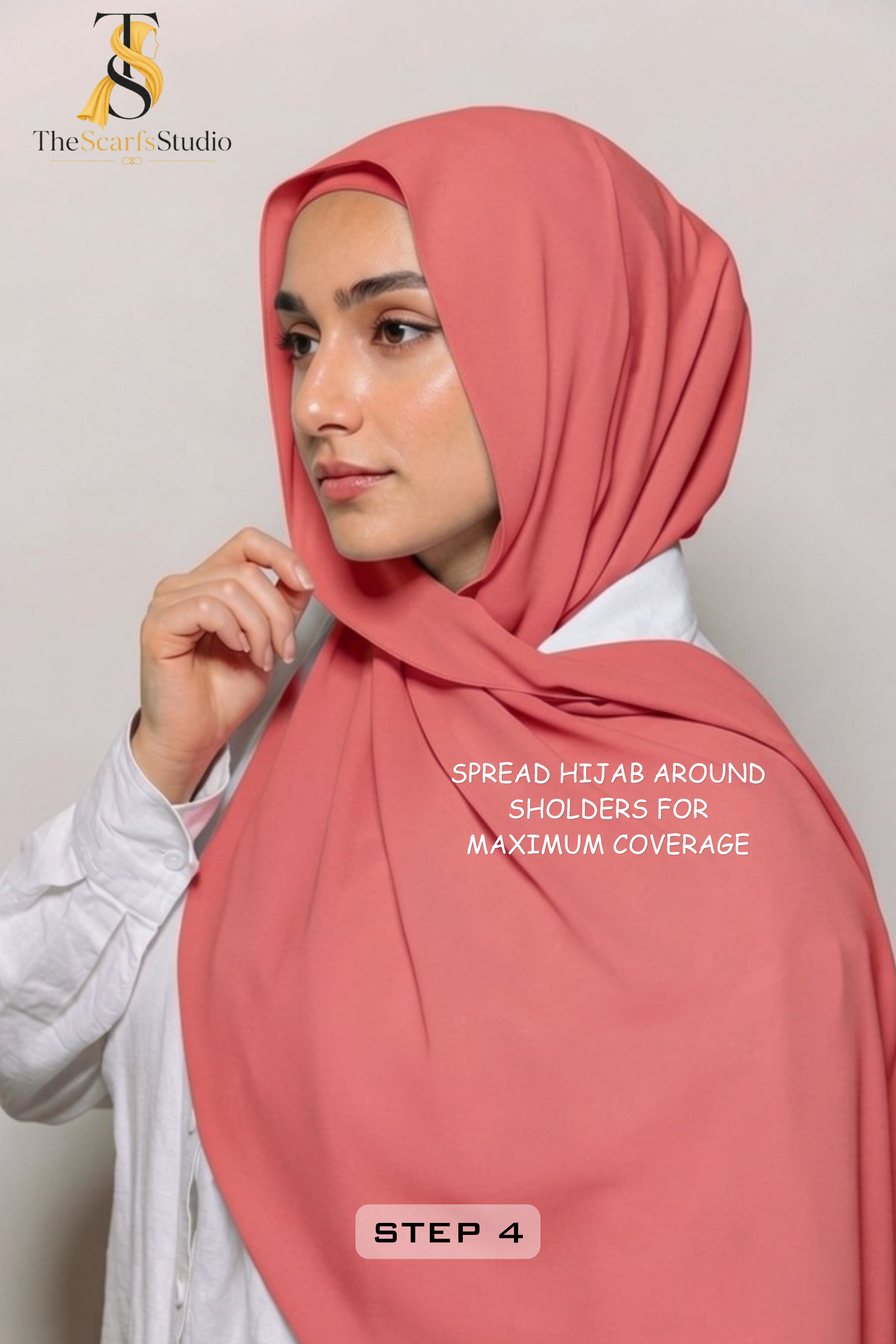 Instant Georgette Hijab with built in Magnet & Attached Cap - Coral