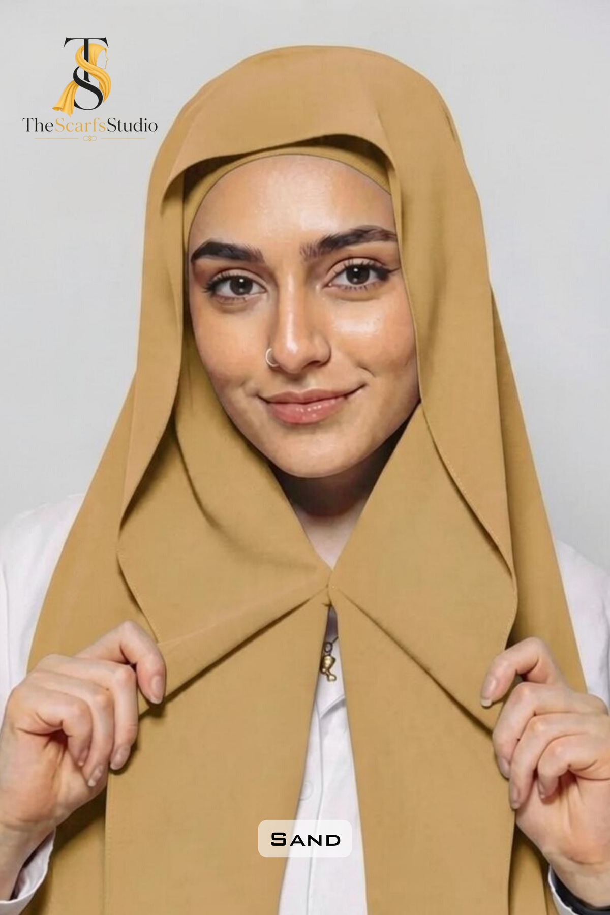 Instant Georgette Hijab with built in Magnet & Attached Cap - Sand