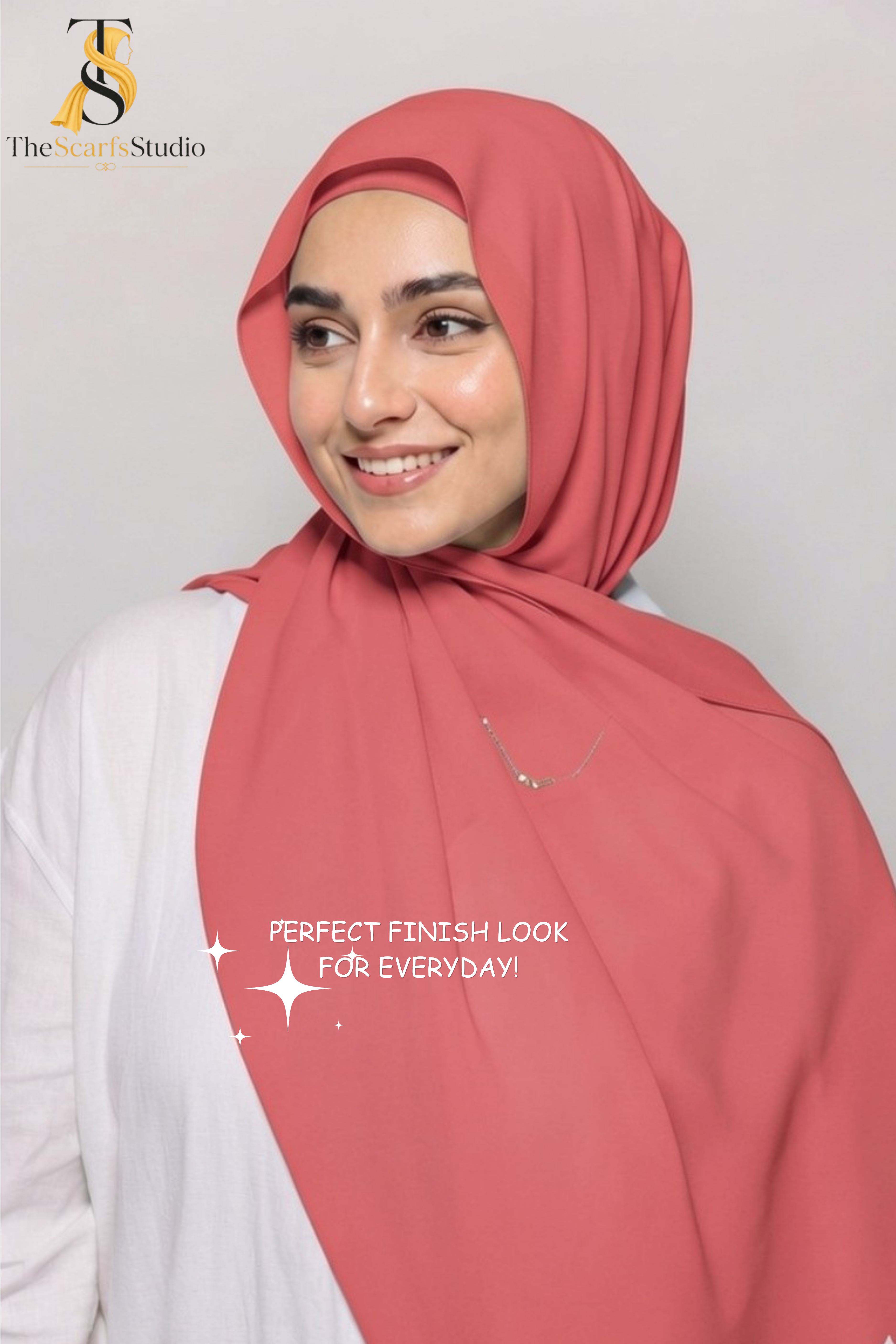 Instant Georgette Hijab with built in Magnet & Attached Cap - Coral