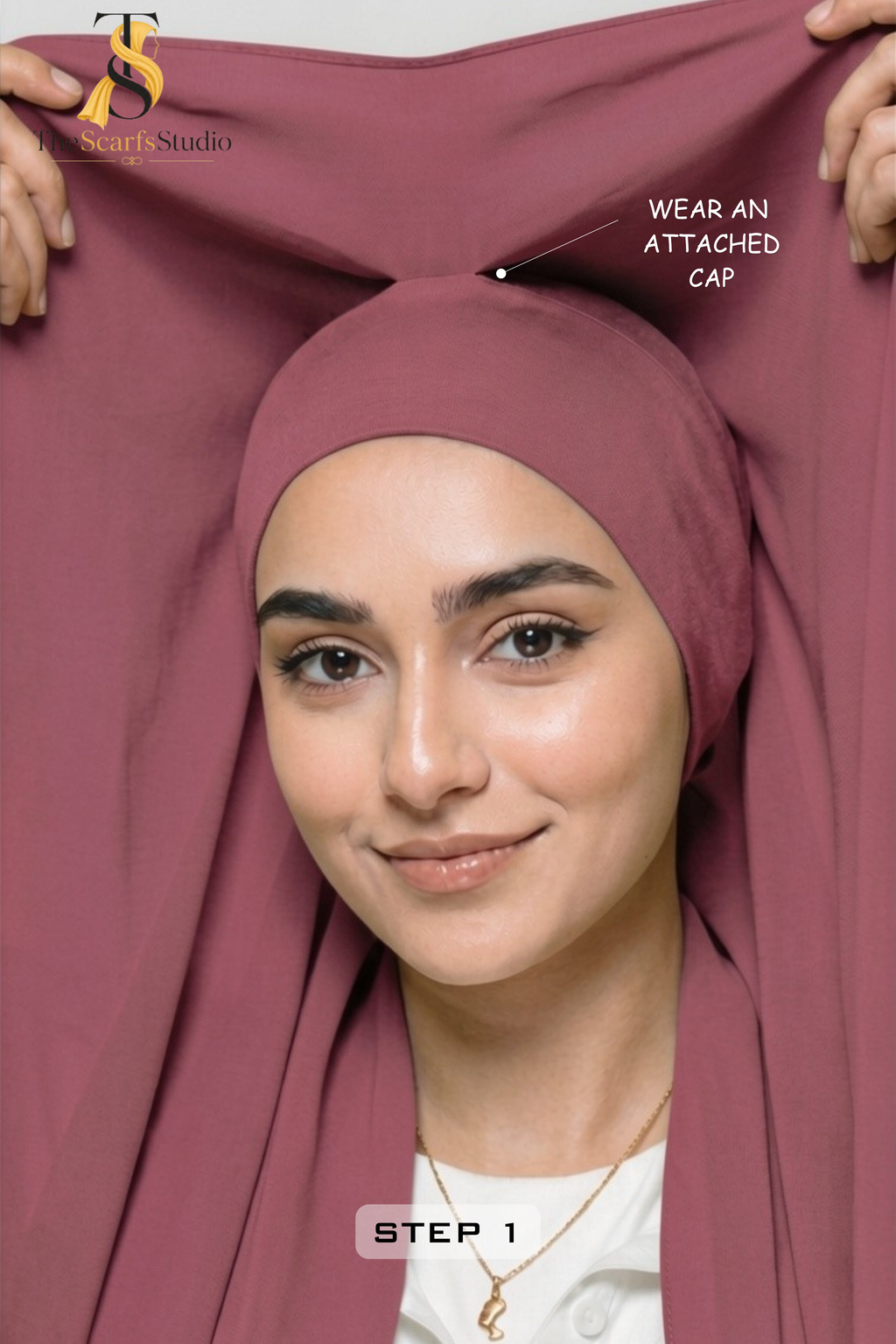 Instant Georgette Hijab with built in Magnet & Attached Cap - Dark Muave