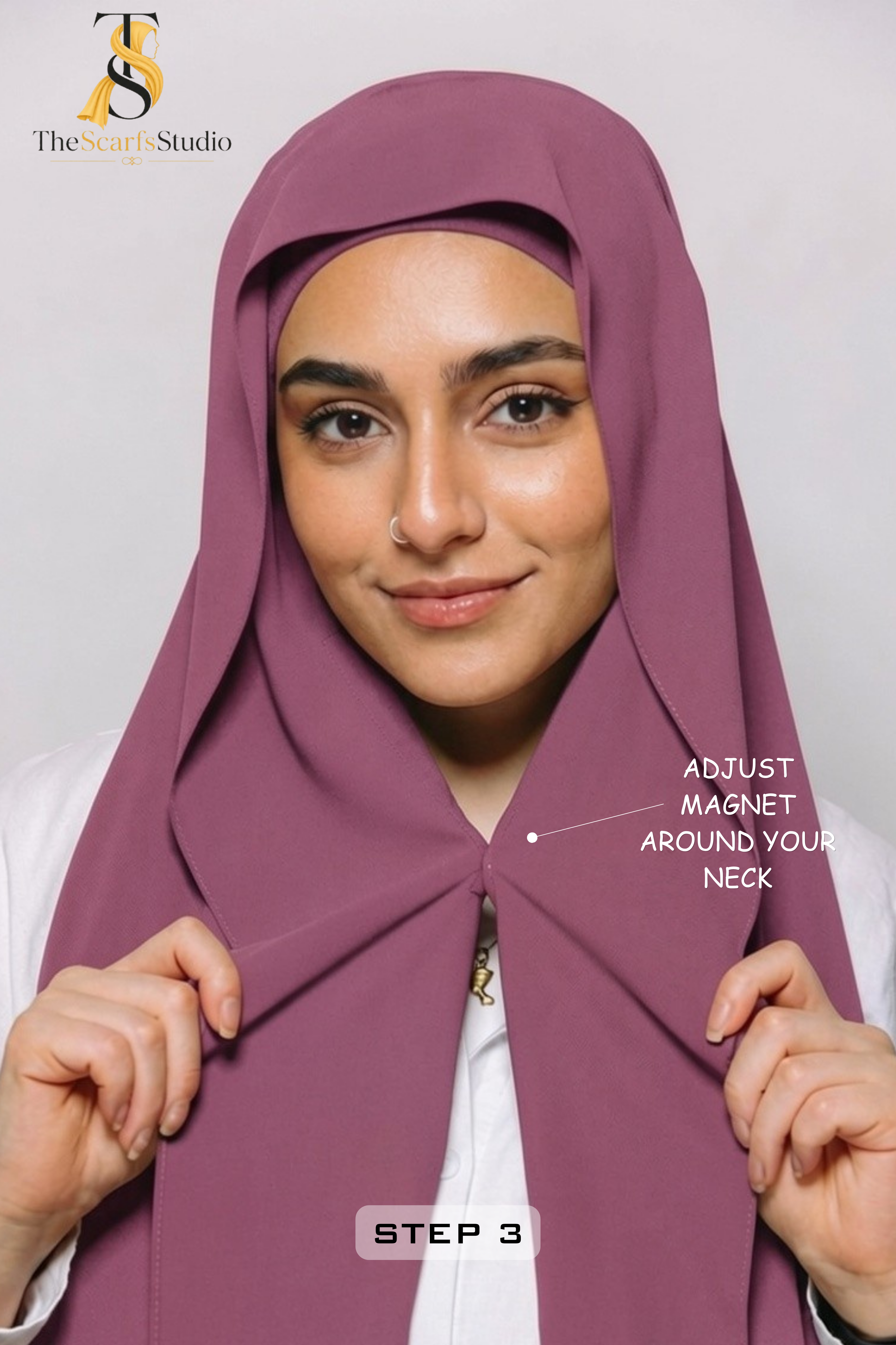 Instant Georgette Hijab with built in Magnet & Attached Cap - Dark Muave